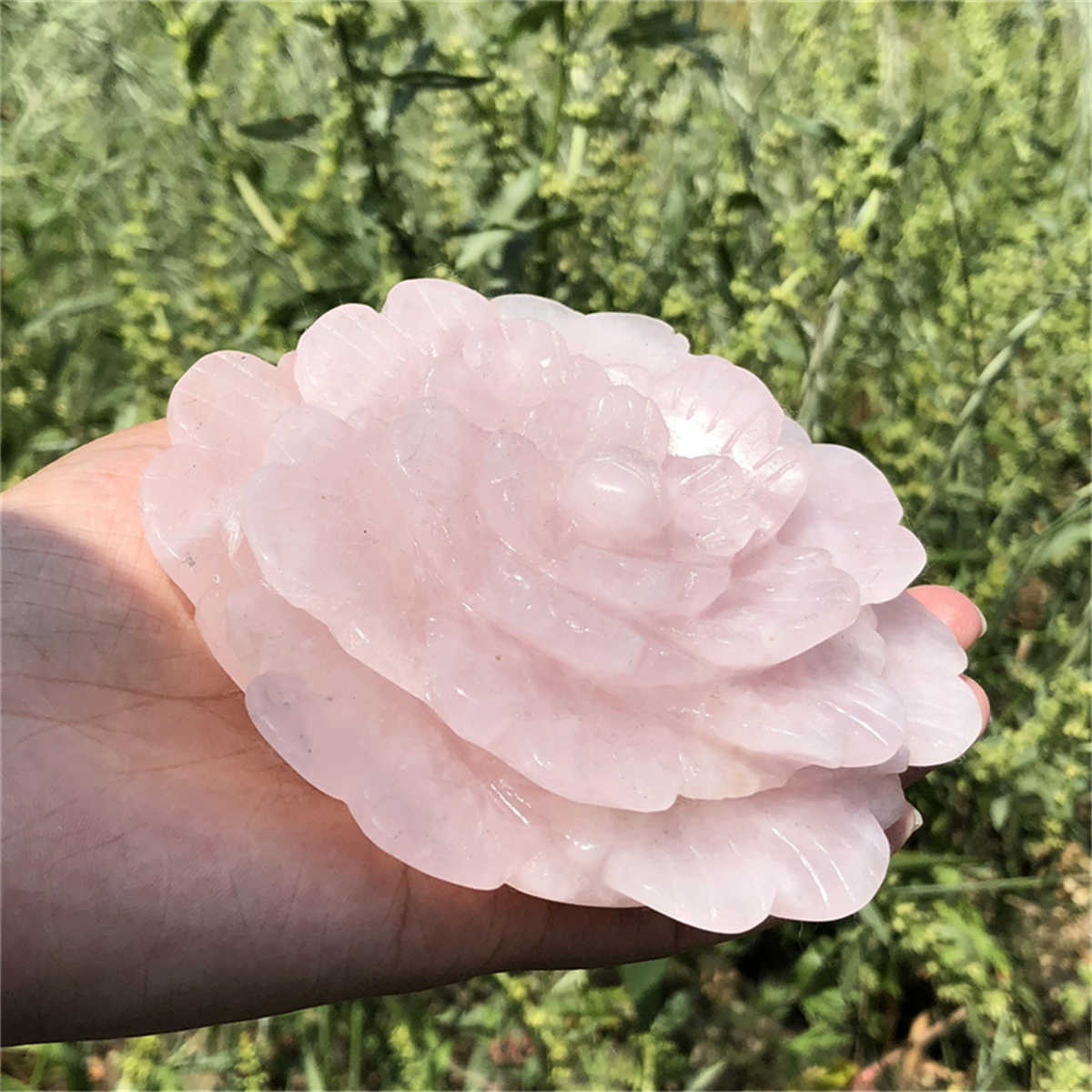 510g Natural carved rose quartz flower reiki quartz crystal skull polishing deco