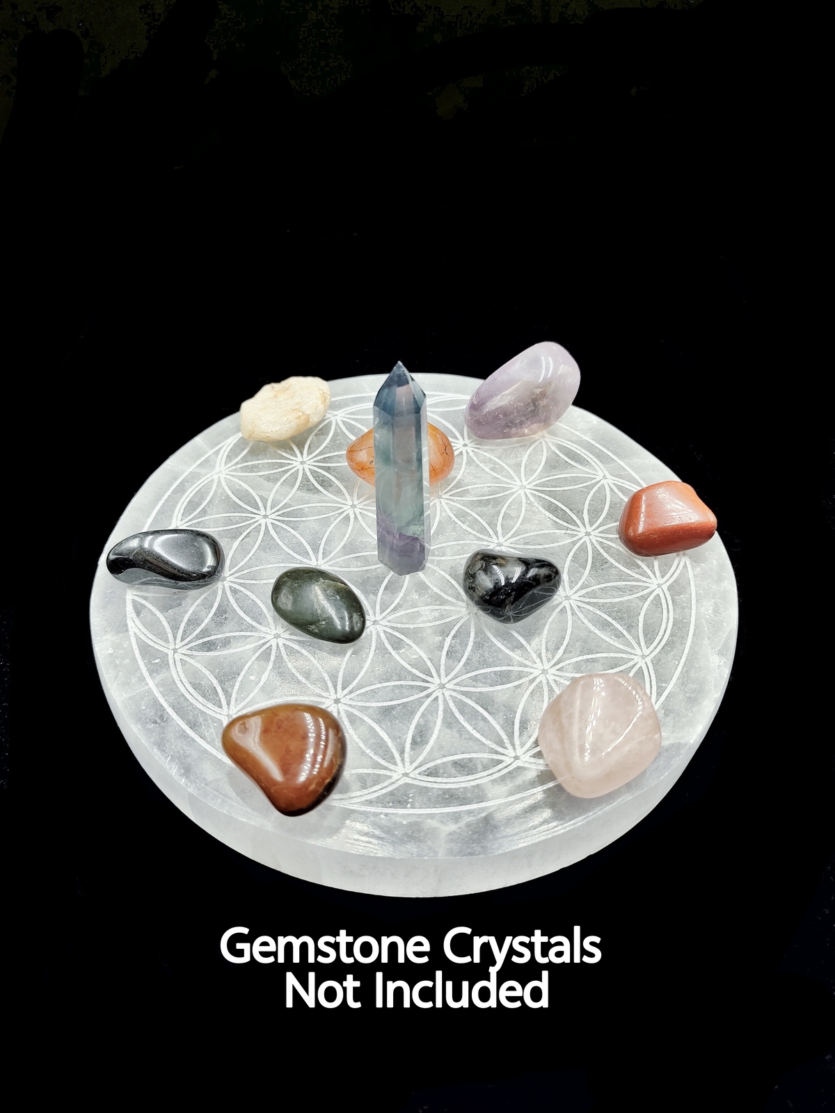 Natural Selenite Crystal Round Charging Plate Flower of Life 3”-5.5″ Inches