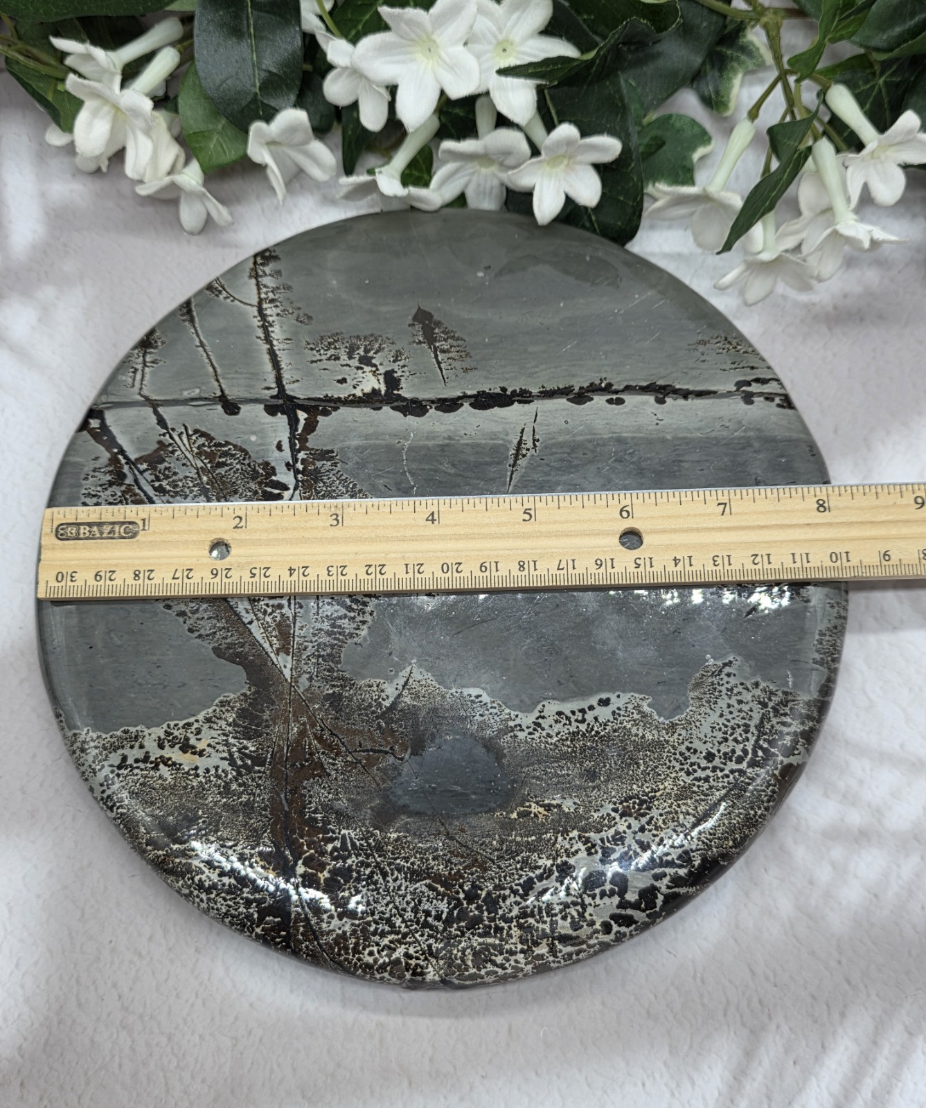 Large Picture Jasper Round Scenic Plaque 8” Polished Stone Disc With Wood Stand