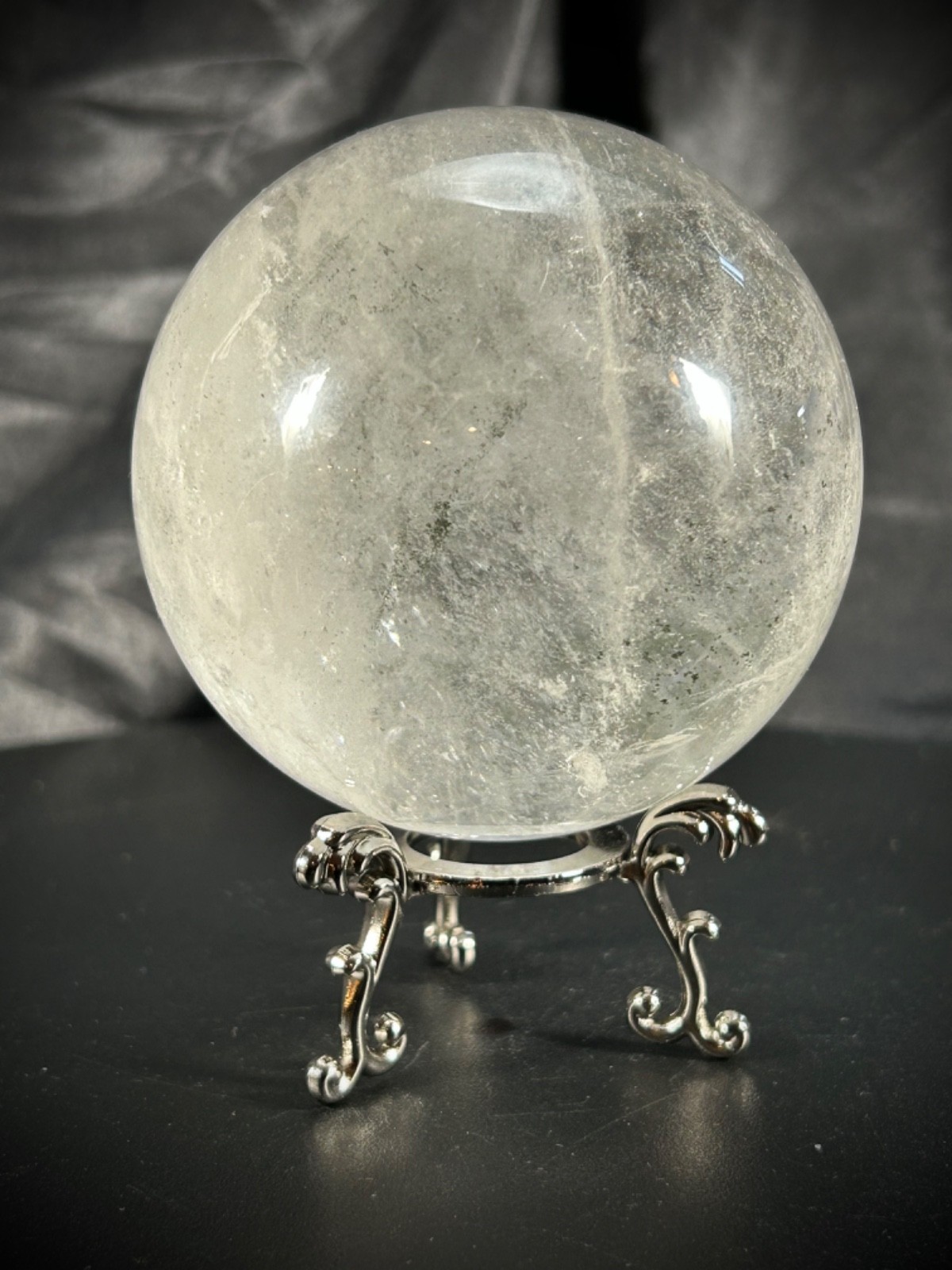 3″ Quartz And Lodolite Sphere With Metal Stand 1lb 6.1oz (625 grams)