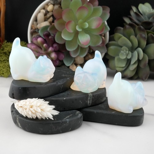 Opalite Crystal Cat Carving Stone Healing Protection Trinket Cat Lover Tier Gift
