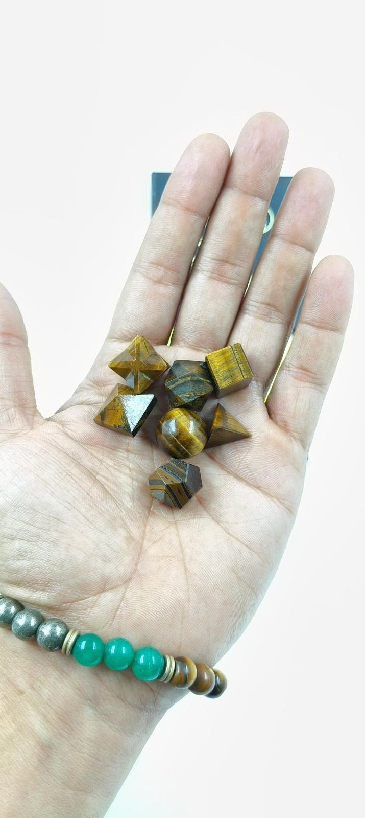 Tiger Eye Sacred Geometry Crystal Set 7 Piece Gemstone Kit with Gift Box