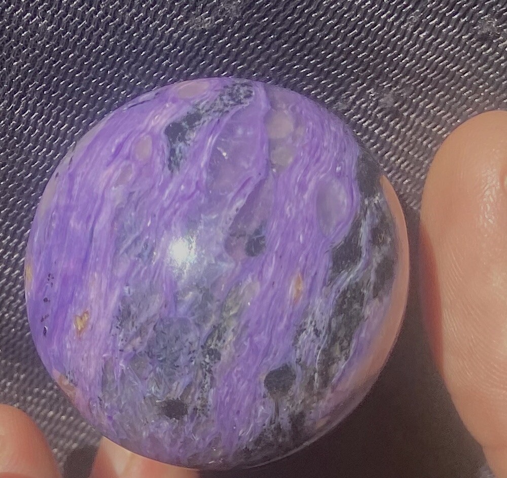 Charoite Fine Grade 36 Milliter Sphere w/ Display Stand 64 Grams Siberia Russia