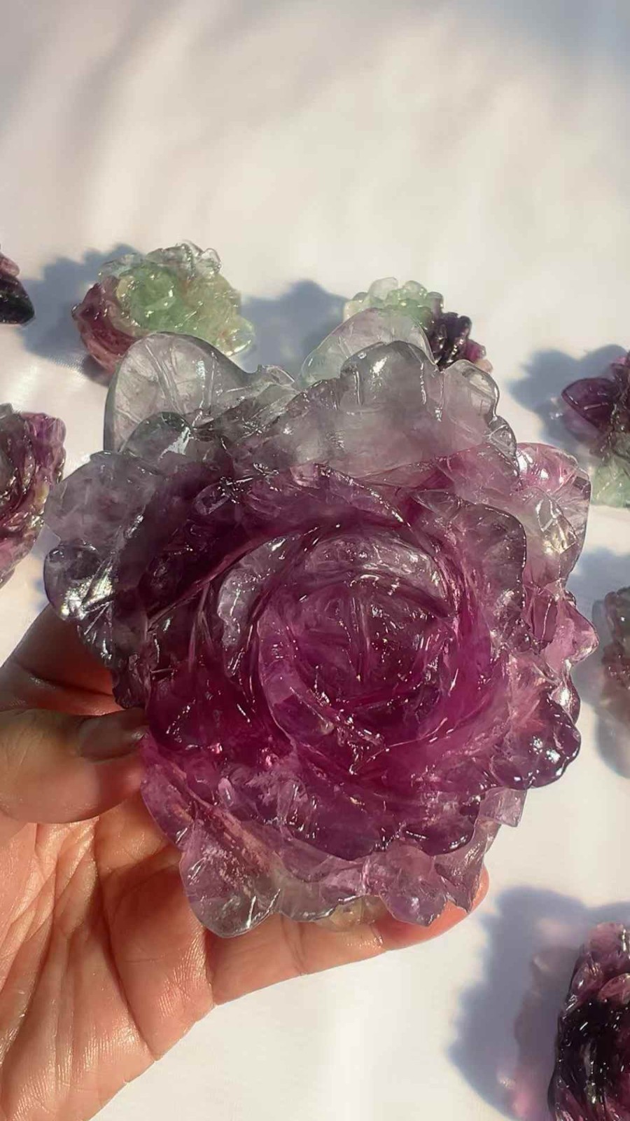 1PC Natural Color Fluorite Quartz Carved Peony Flower Skull Crystal Reiki gift