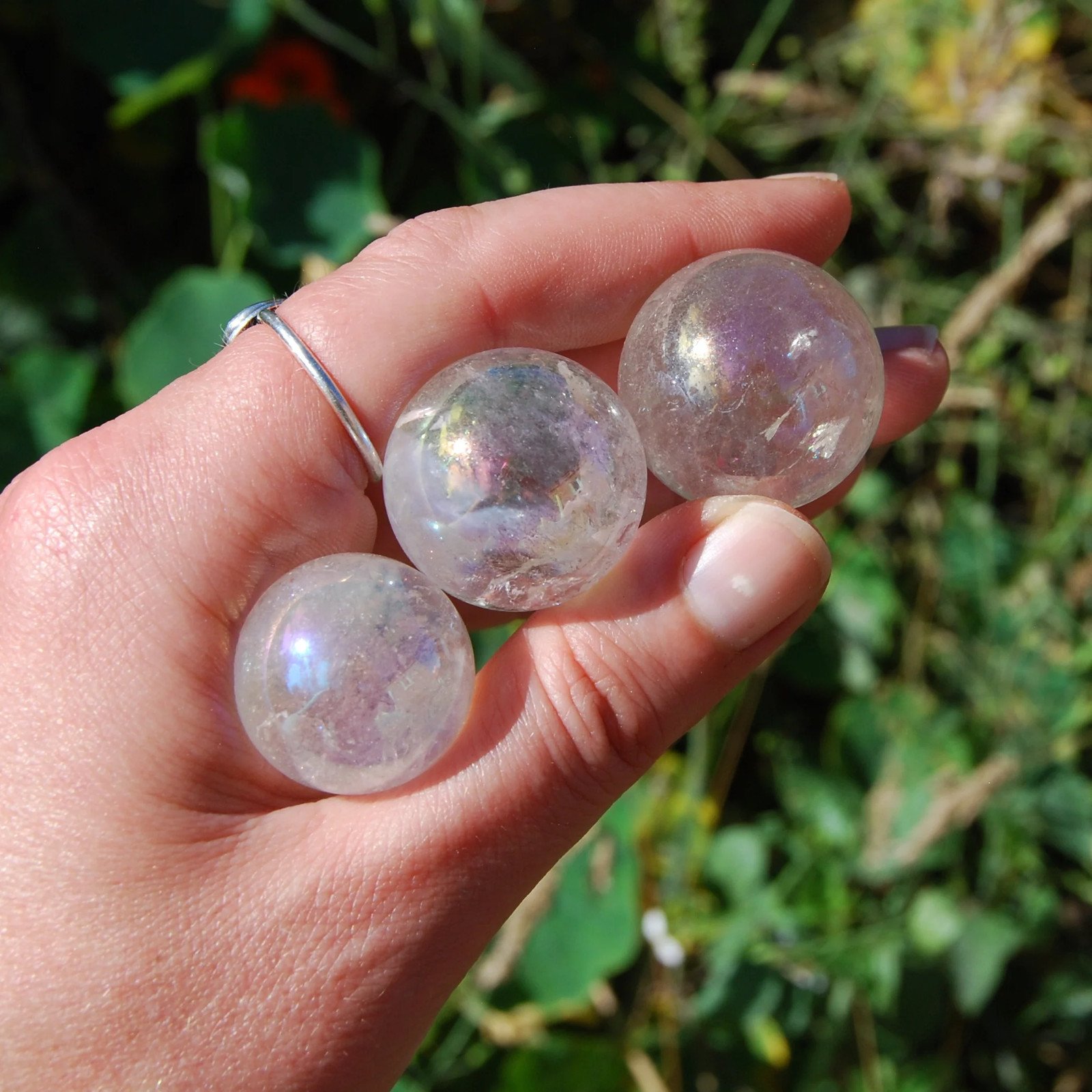 ONE Small Angel Aura Clear Quartz Crystal Sphere, 20mm to 40mm
