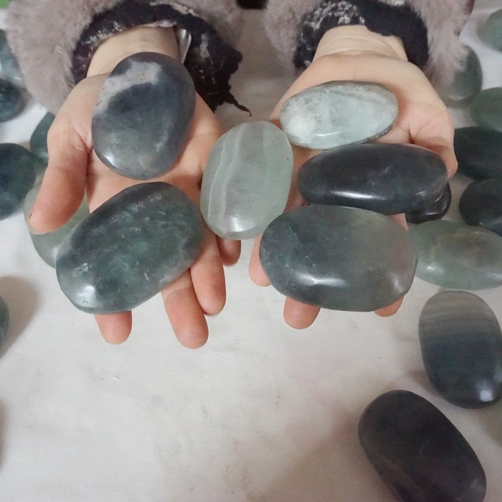 5Kg 11LB 40Pcs Natural Blue Fluorite Quartz Crystal Palm Tumbled Stone Healing