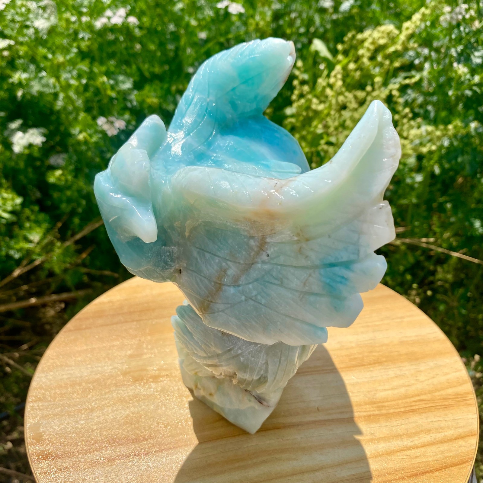 4.85LB Natural Blue Vein Stone Phoenix Carving, Home Decoration