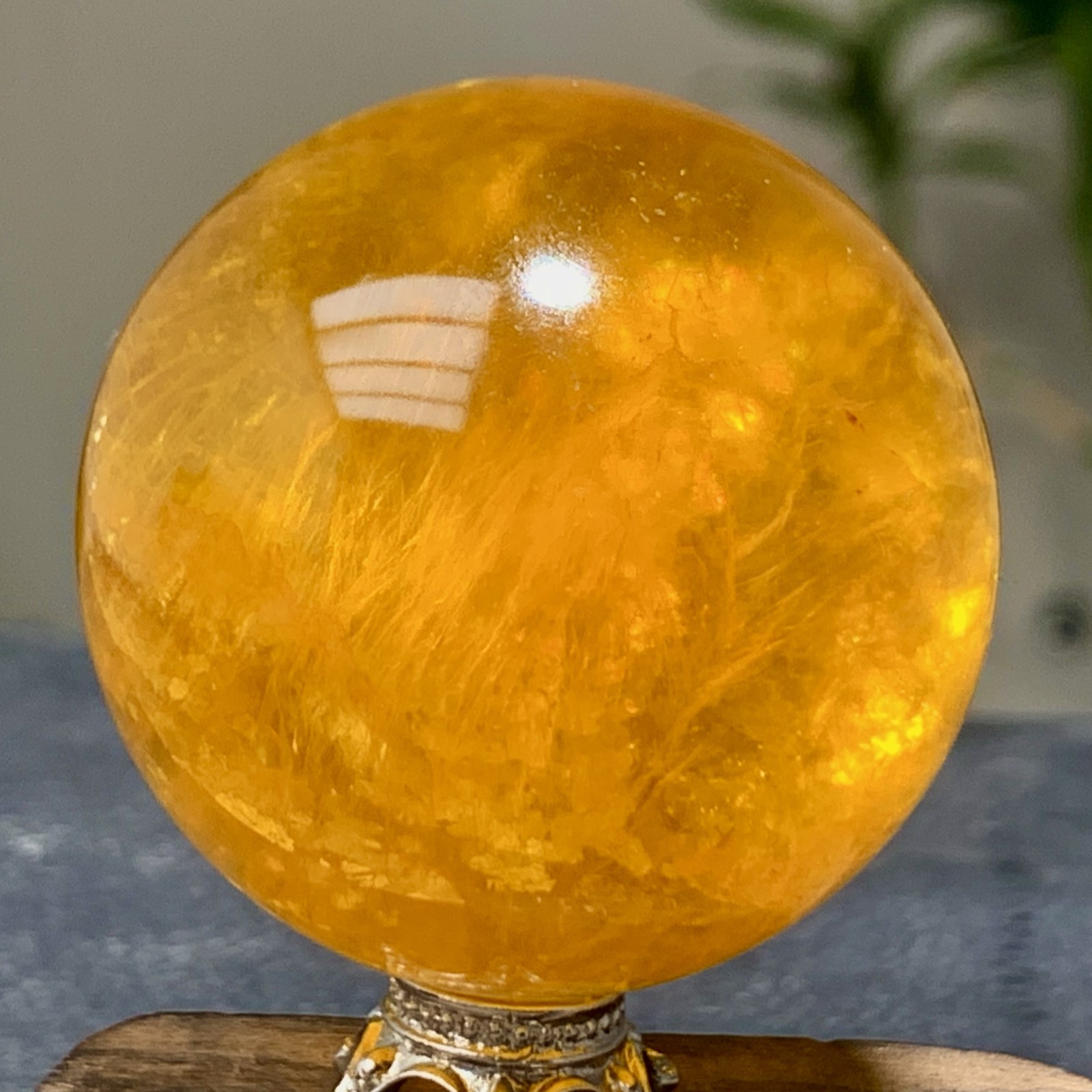 126G Natural yellow fluorite and mica symbiotic crystal ball healing