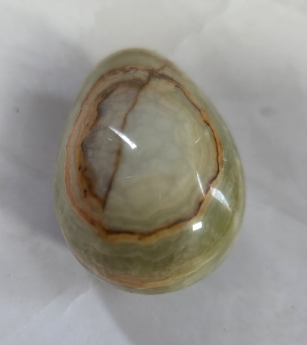 Green Onyx Stone Egg Natural Banded Calcite Polished w/ Stand 2.5″