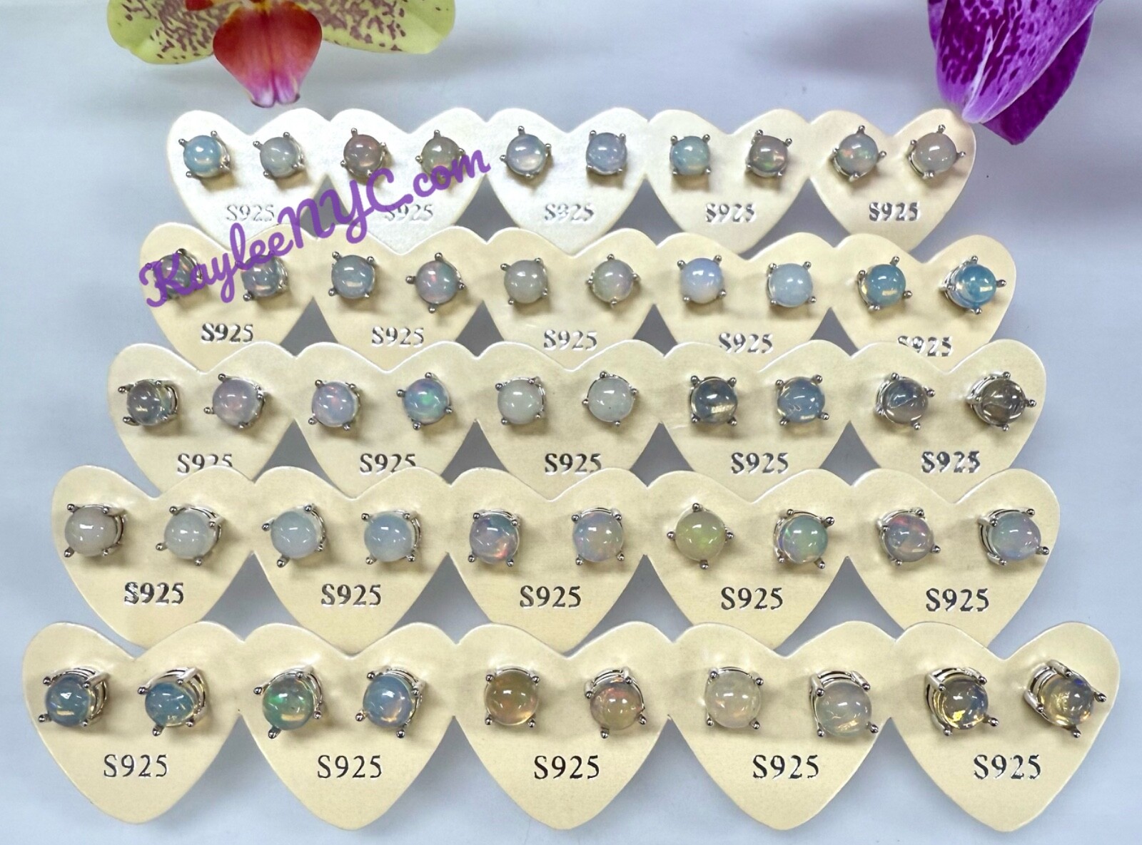 Wholesale Lot 5 Pairs Natural Opal Sterling Silver 925 Studs 6mm Round