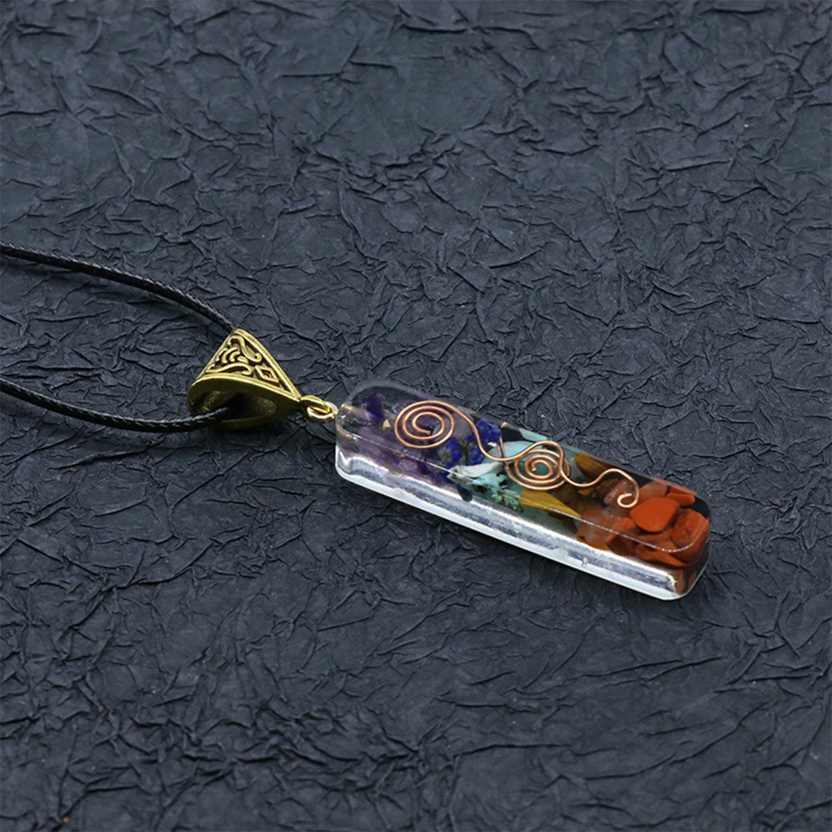 7 Chakra Gemstone Orgone Energy Generator Pendant Copper Coil Orgonite Necklace