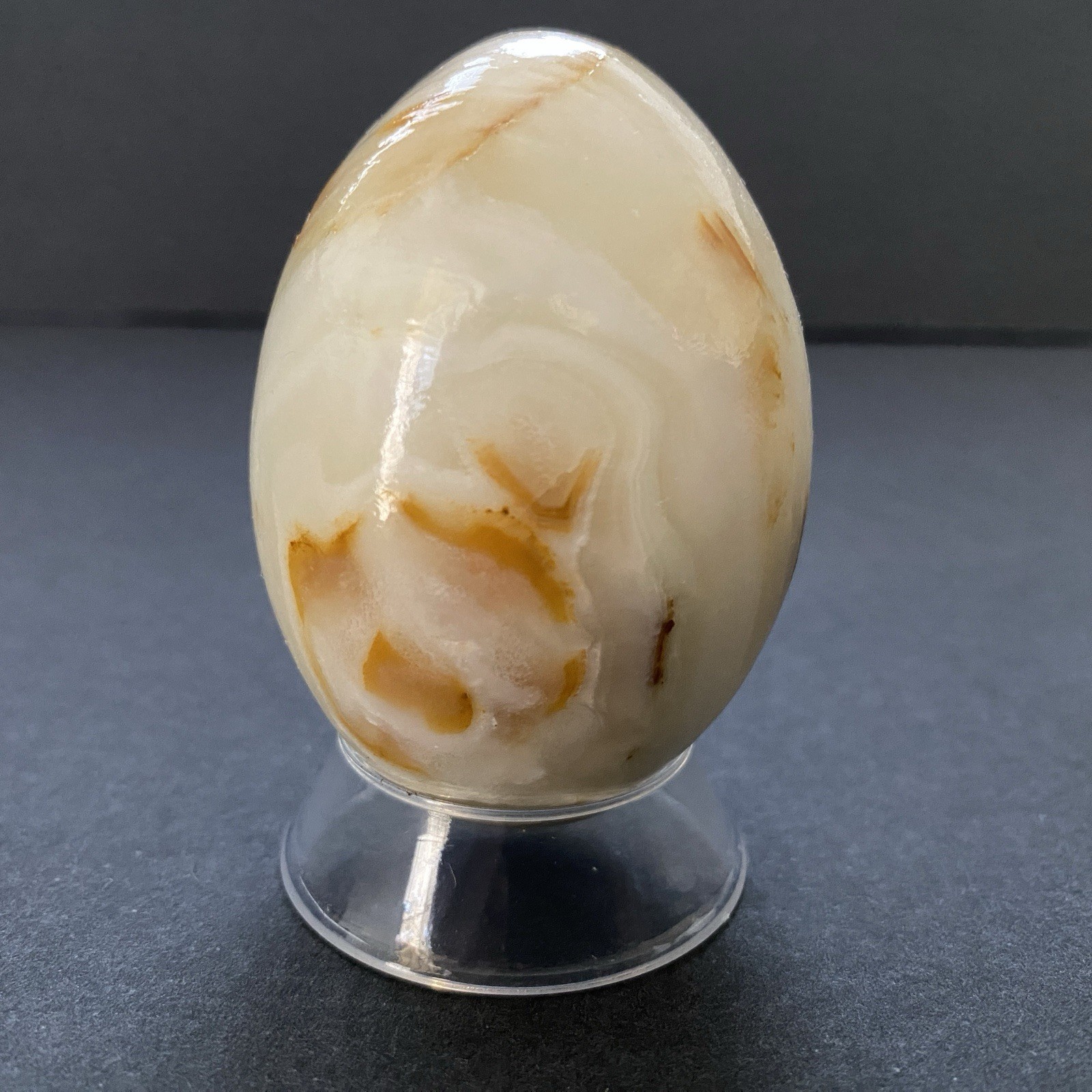 Natural Onyx Stone Egg With Stand Hand Polished Banded Agate Calcite Crystal