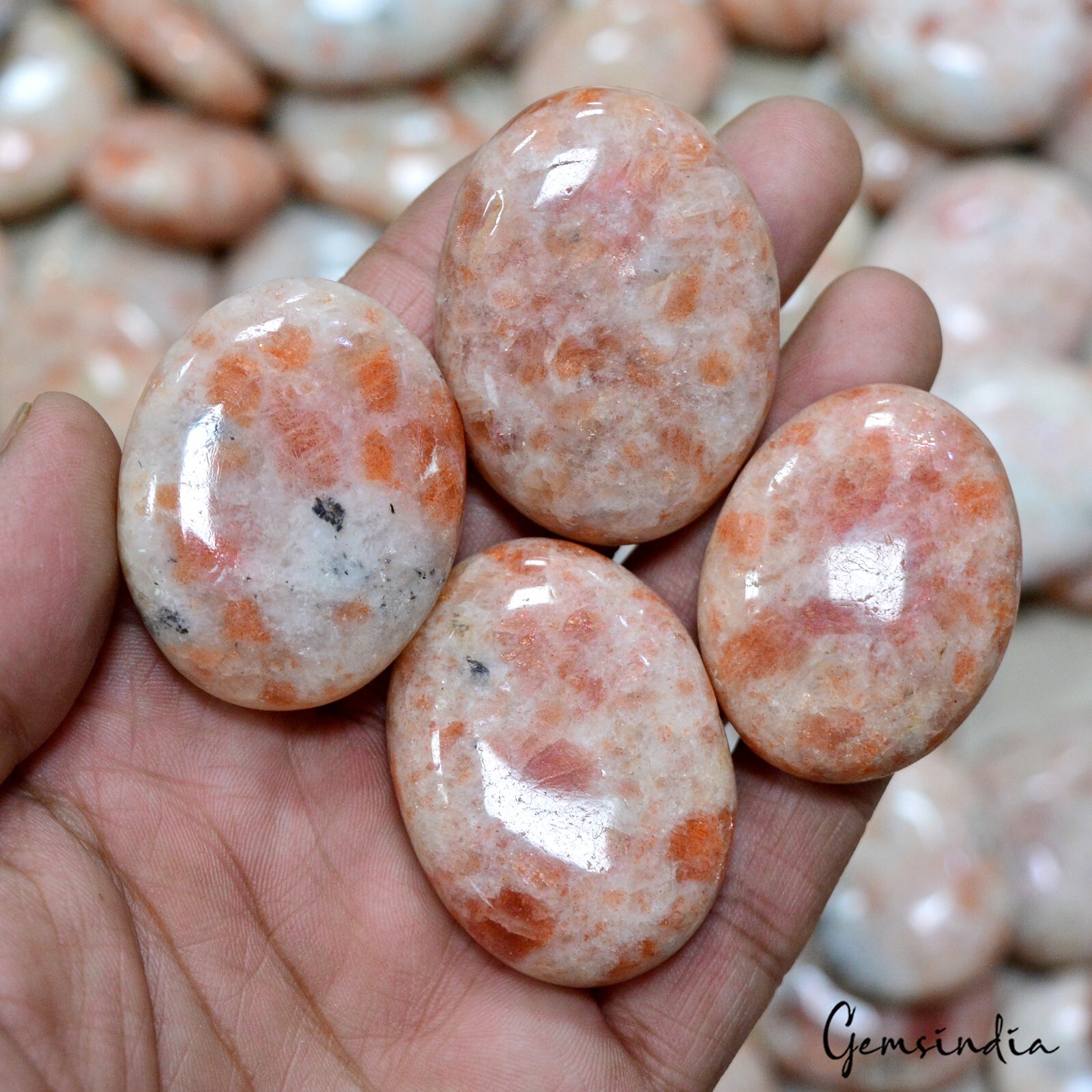 5 Kilo Natural Sunstone Palm Stone Wholesale Lot Polished Crystal Cabs Bulk Gems