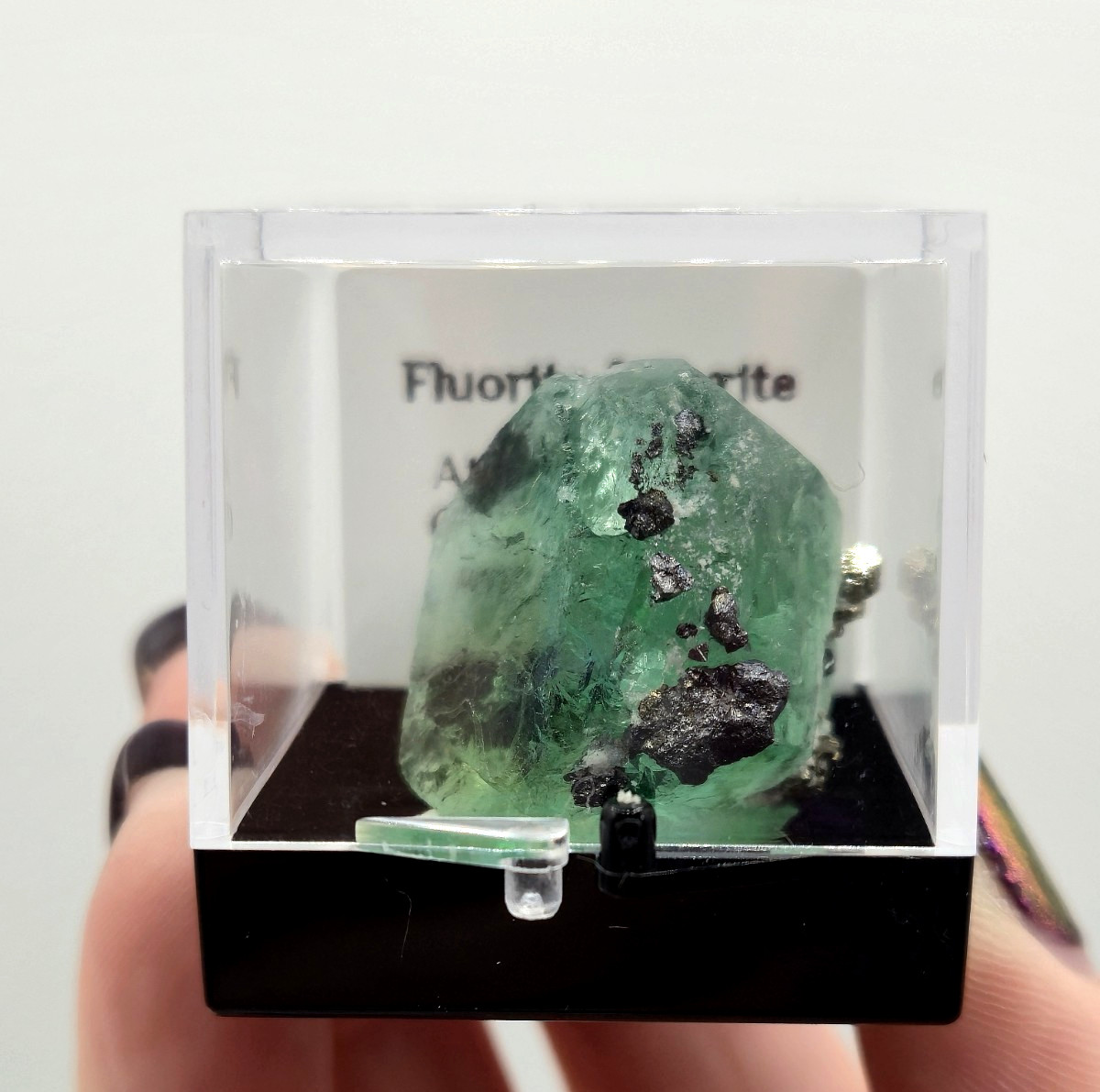 Juiced! Green Fluorite, Pyrite, Galena Thumbnail Specimen – Peru (laseal)
