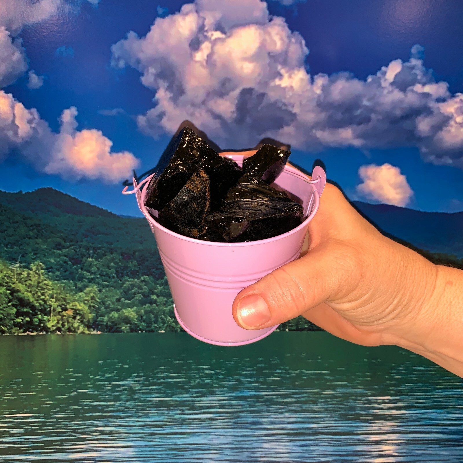Bucket Full of Black Obsidian Rough + FREE faceted gemstone – Pick Bucket Color