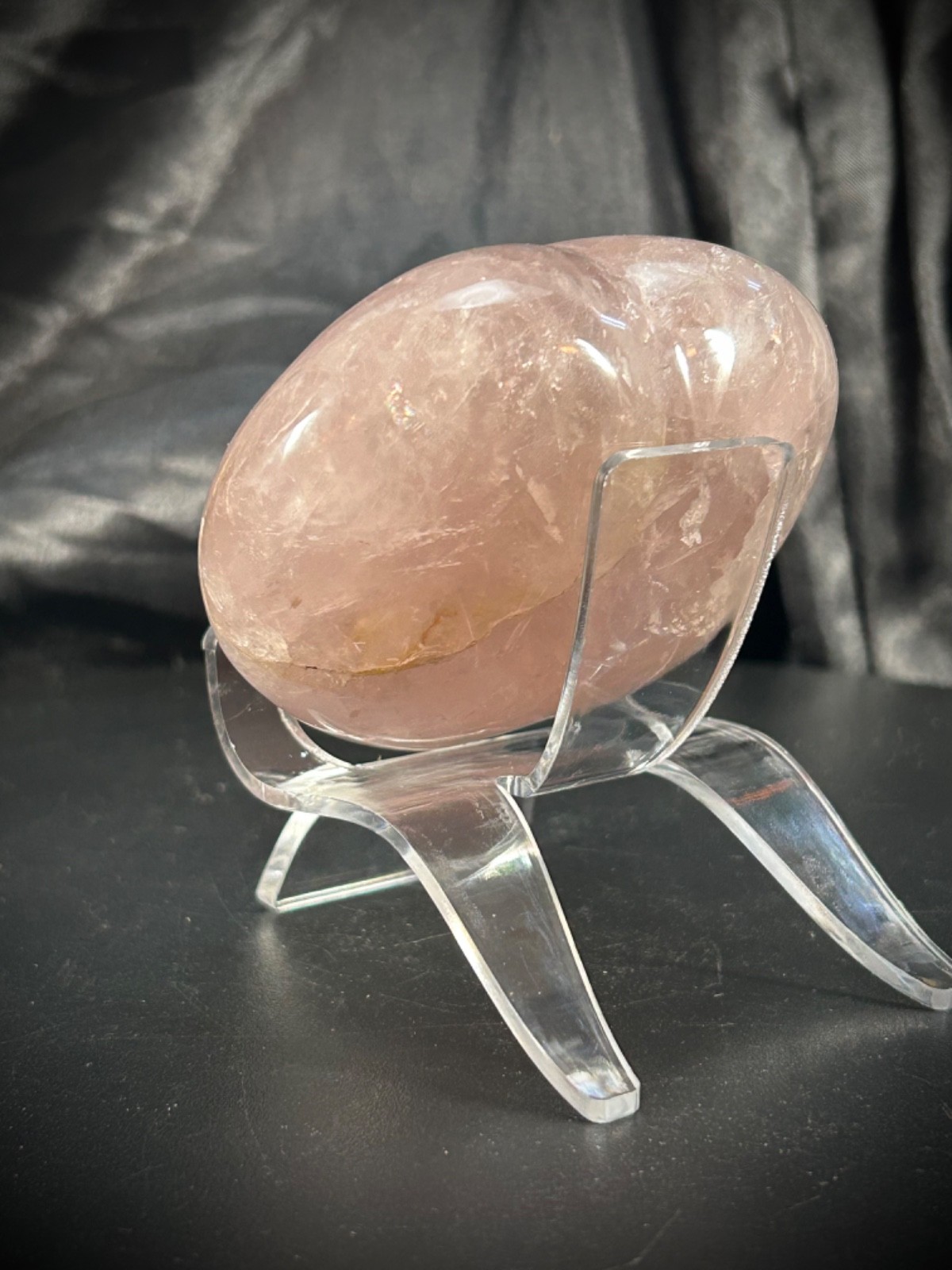 3.26″ Chunky Rose Quartz Heart With Acrylic Stand 12oz (338 grams)