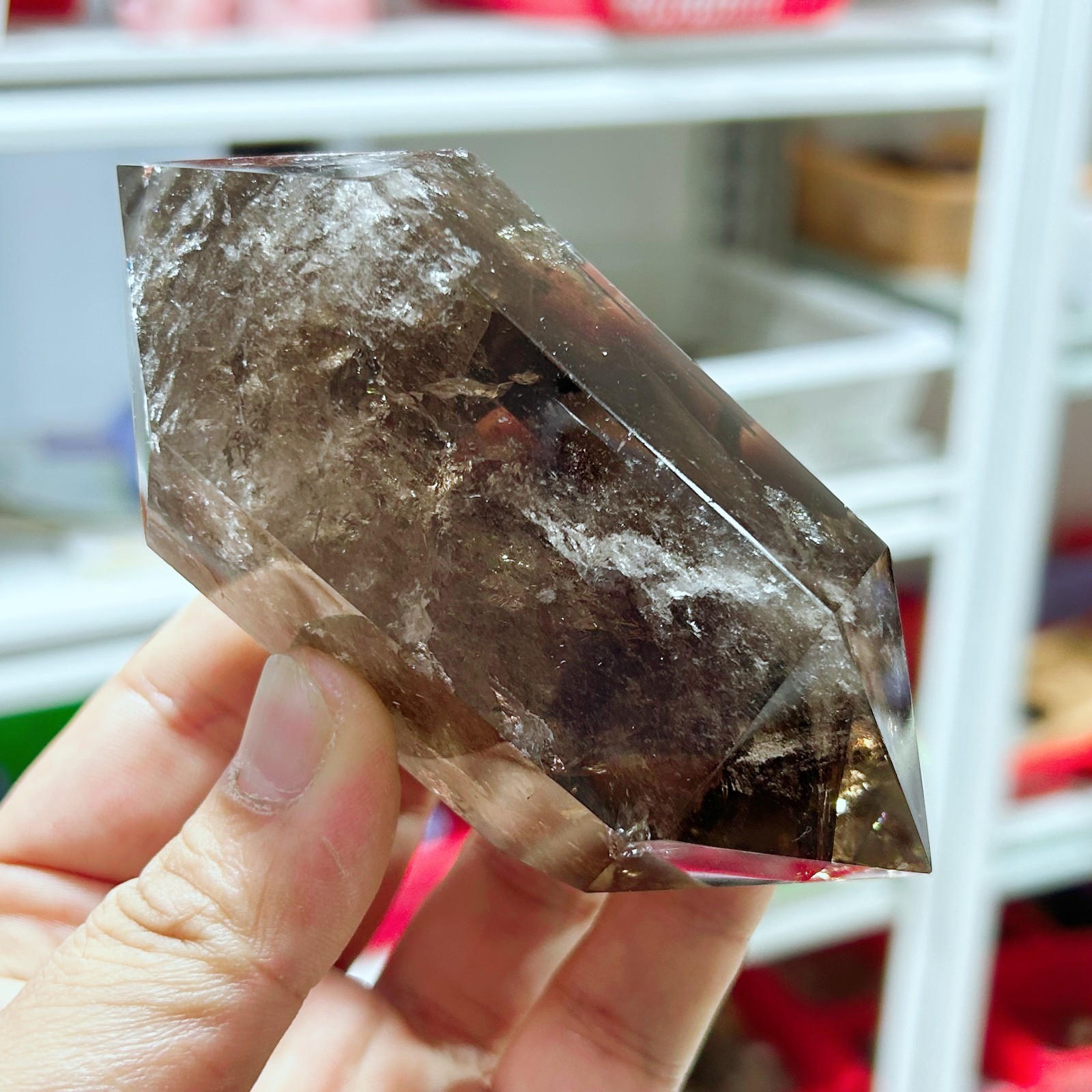 0.77LB Natural Smoky Quartz Obelisk Crystal Double Point Healing G7725