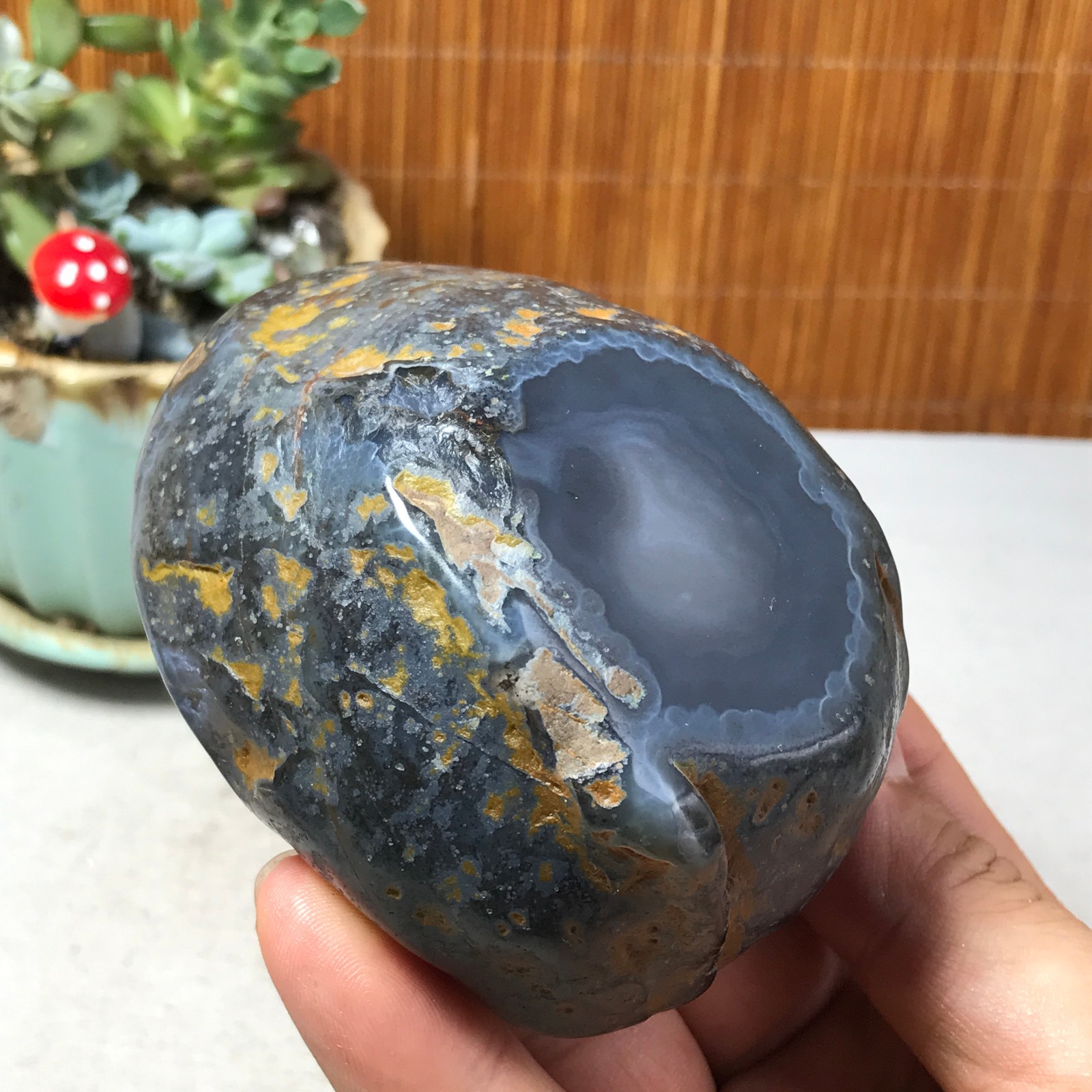 88-73-40mm Natural Polished Agate Carved Stone Rock Ashtray Ash Tray 257g A6326