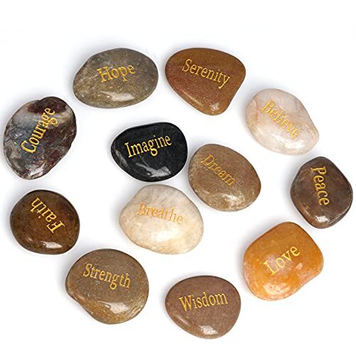 12 Pcs Inspirational Stones Engraved Words Rock Encouragement Amulets Gift