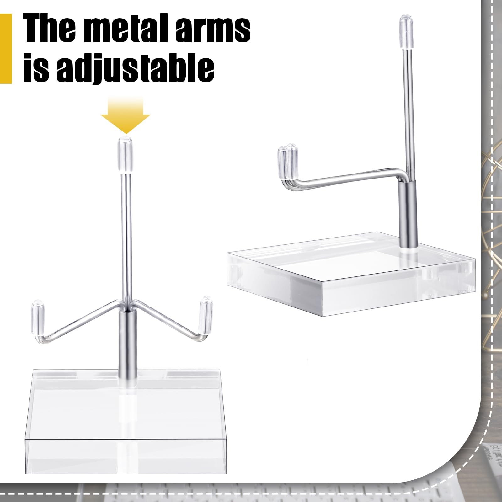 Kigley 8 Pcs Adjustable Metal Arm Display 1.57 x x 2.95 Inches, Silver
