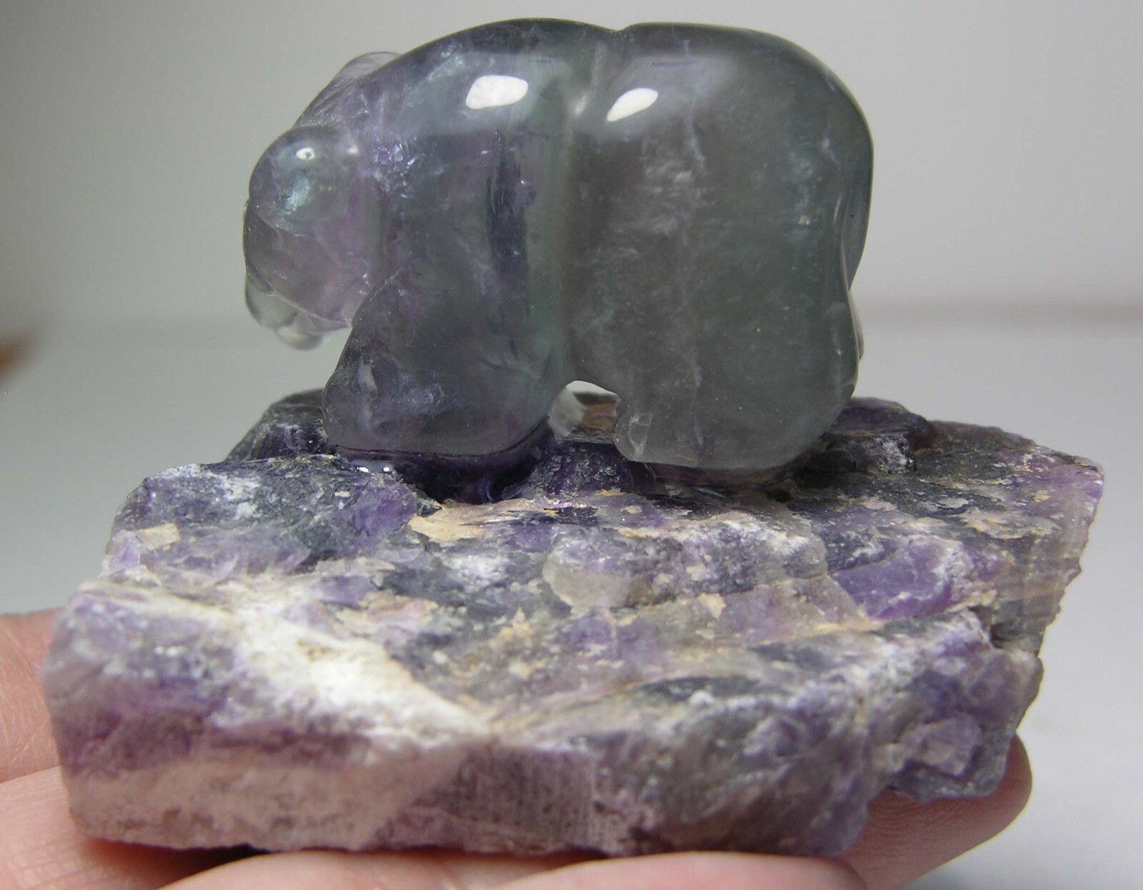 #10 Natural 55.00mm MultiColor Fluorite Bear Carving On Fluorite Rock 2 3/16 in