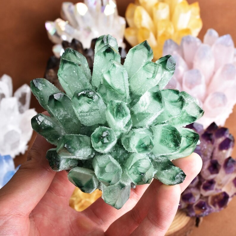 Natural Green Quartz Cluster Crystal Geode Energy Wealth Reiki Mineral Specimens