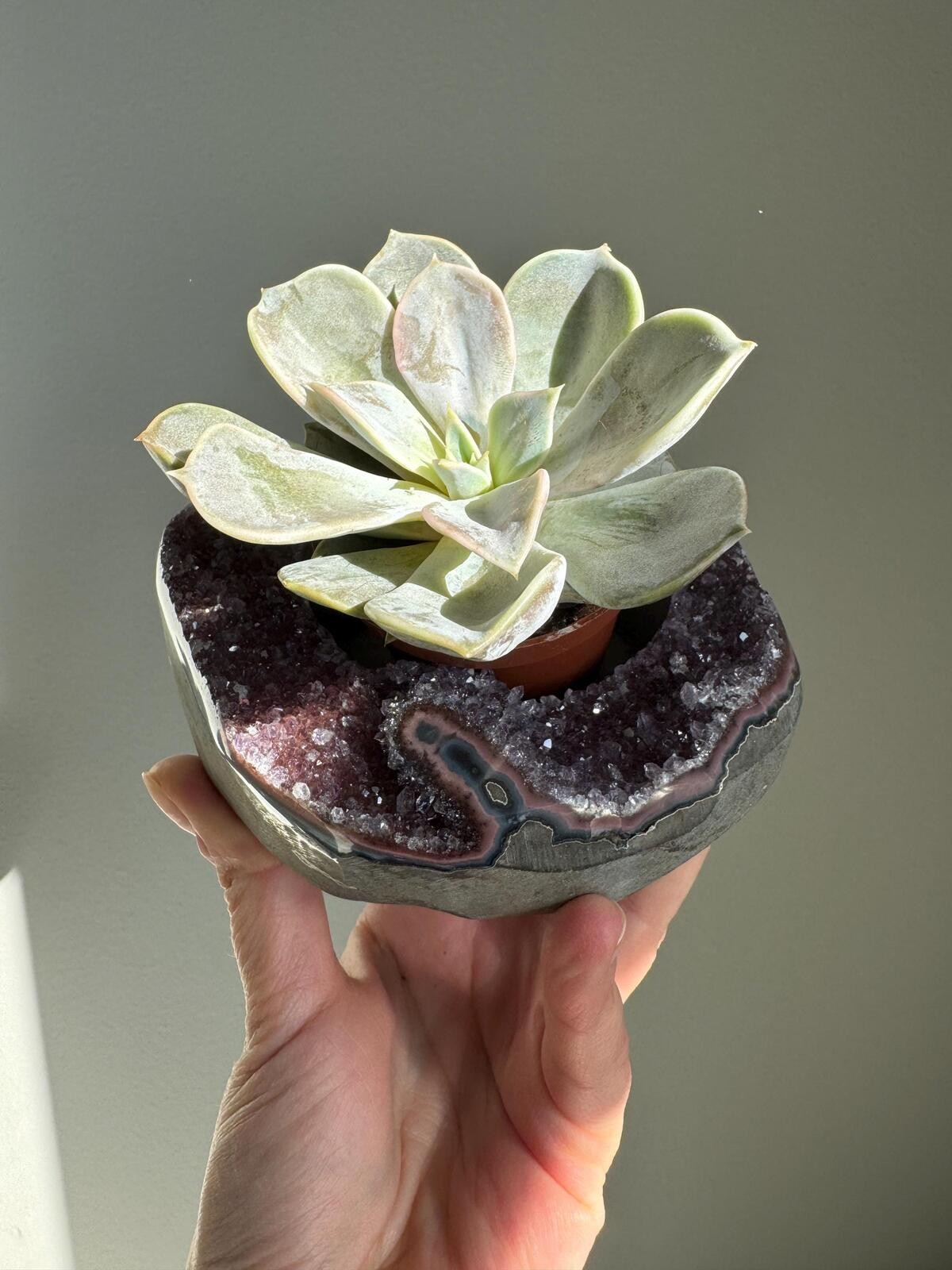 Galaxy Amethyst Crystal Cluster Geode Tea Light Candle Holder Plant Stand A7