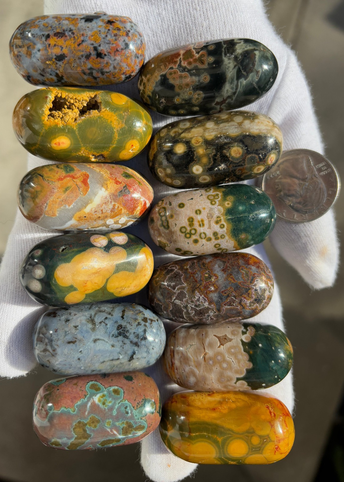 US SALE 349g LOT 12 OJ OCEAN JASPER LOG TUMBLE TUMBLES TUMBLED STONE STONES