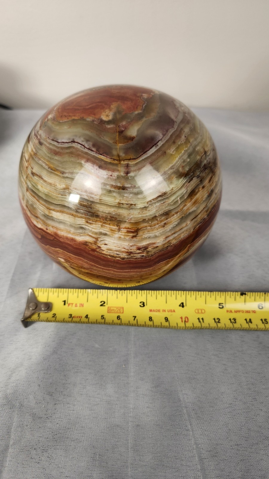 Natural Banded Onyx Stone Sphere Ball w/ Wooden Stand Decorative Mineral，6.7lb