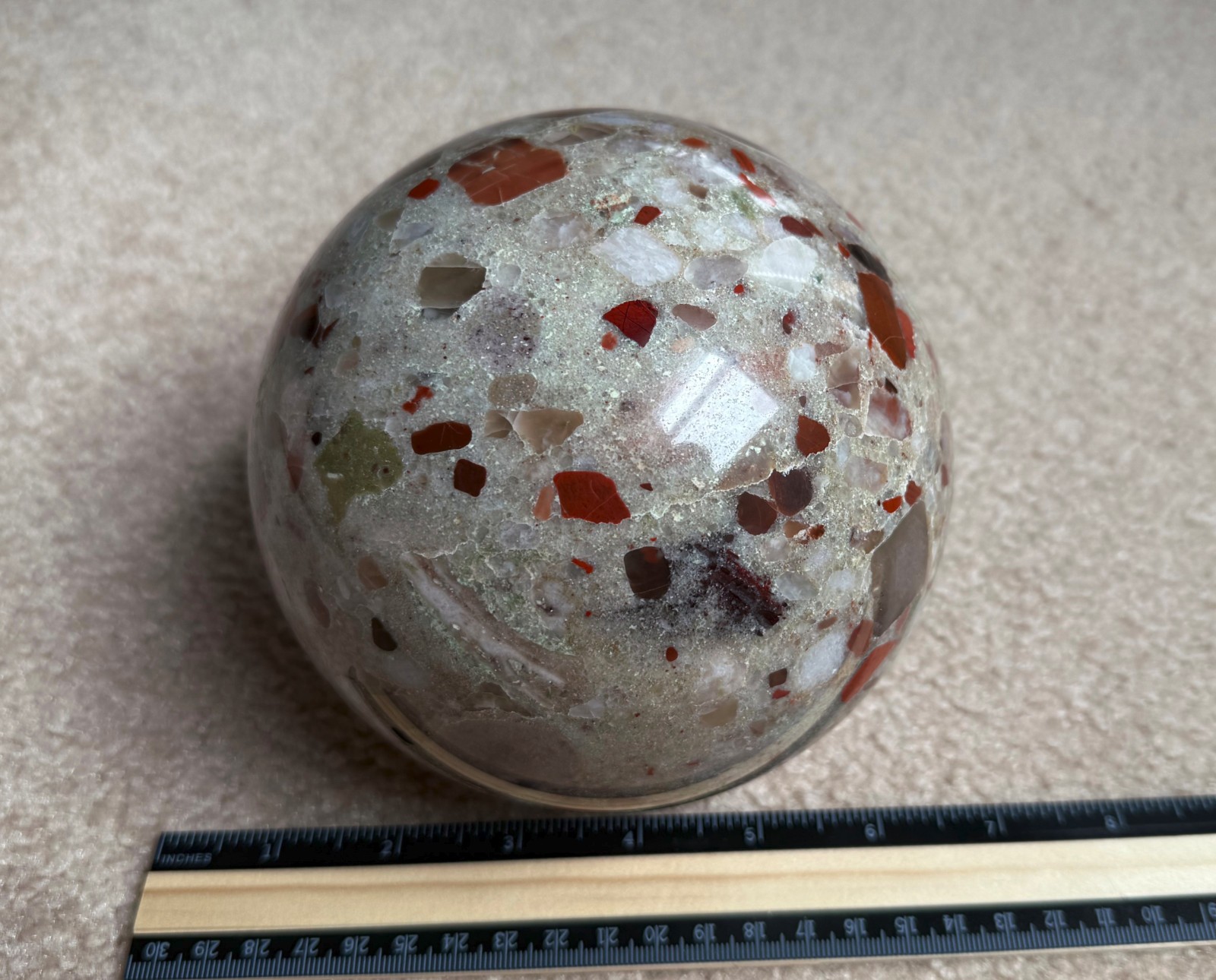 8.75lb Michigan Puddingstone Pudding Stone 5 1/2″ custom made beautiful SPHERE