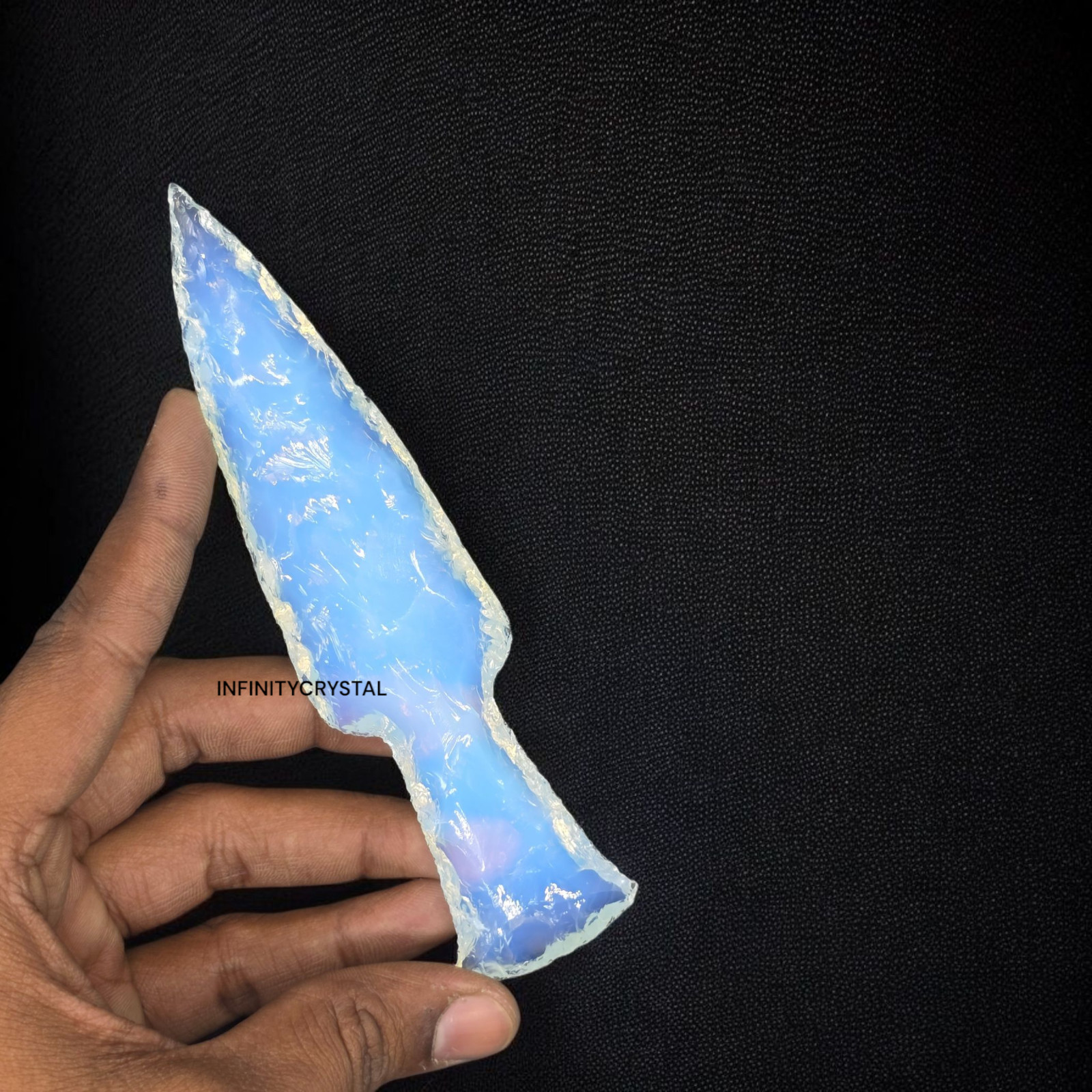 Opalite Crystal Knife Athame 5.5-6” Hand-Knapped Dagger Ritual Blade Wiccan Tool