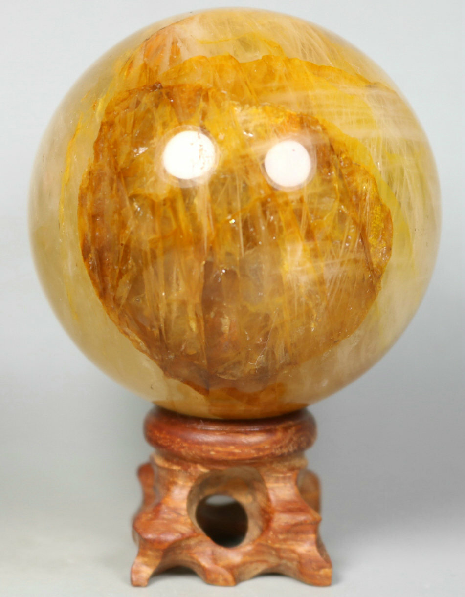 NATURAL Yellow PHANTOM MULTI-INCLUSIONS Quartz Crystal Stone Sphere Ball / Stand