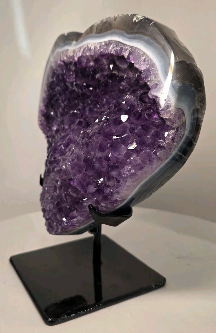 8″ 5LB 12oz Amethyst Heart Crystal Cluster Geode FREE Stand