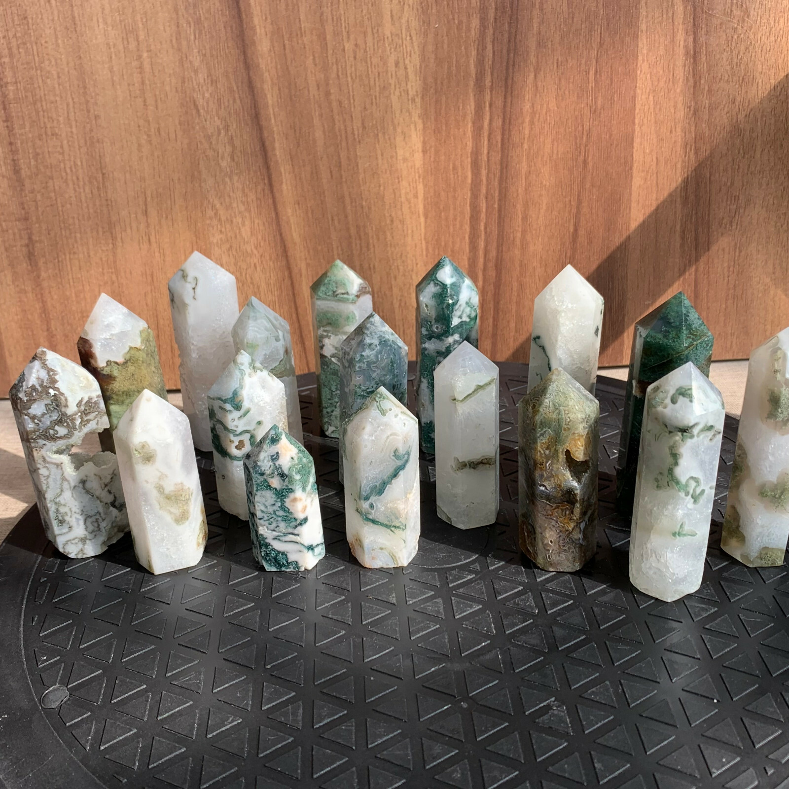 10pcs natural moss agate quartz obelisk crystal wand point healing 40-75mm