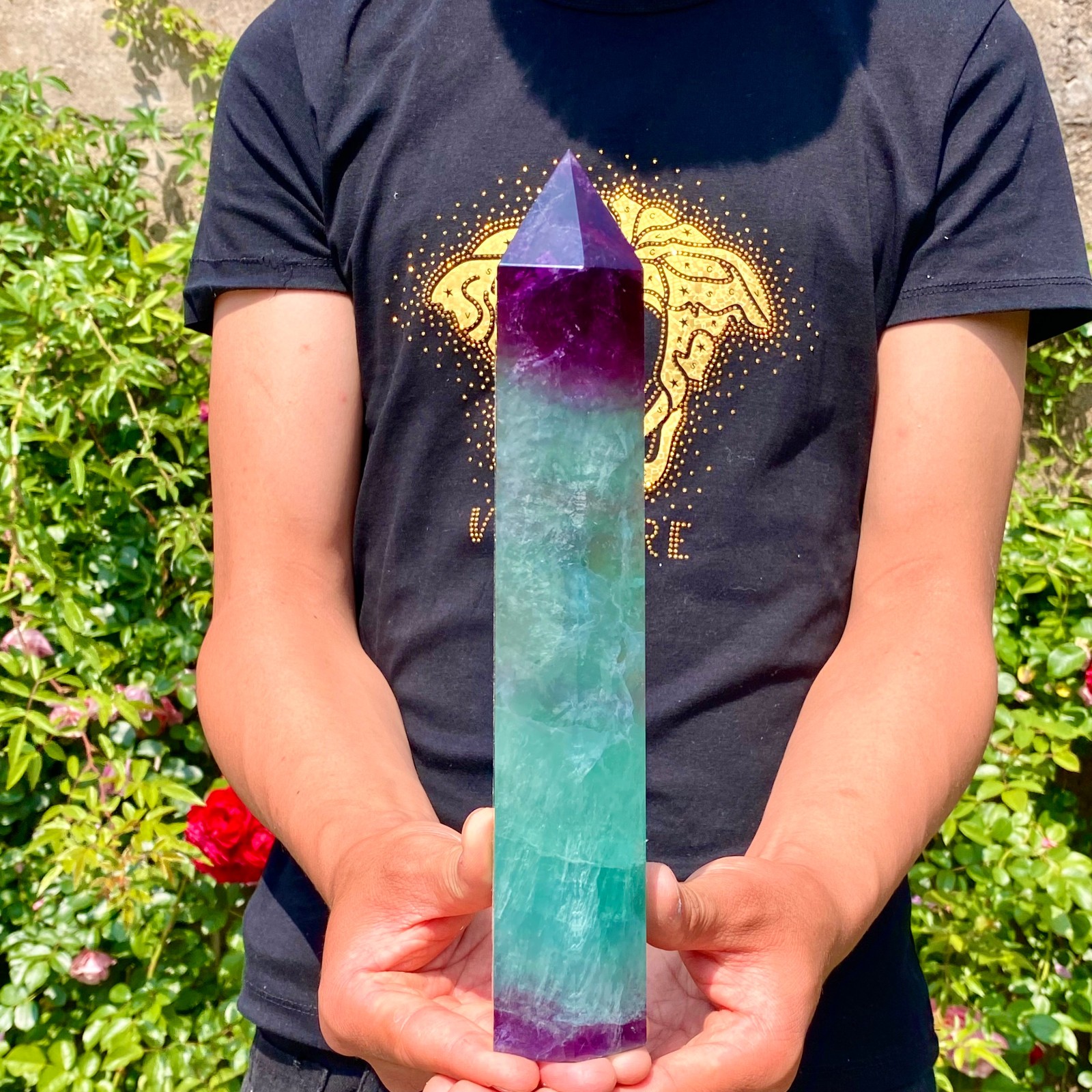 2.9LB Natural rainbow fluorite obelisk quartz crystal wand point Gem Healing