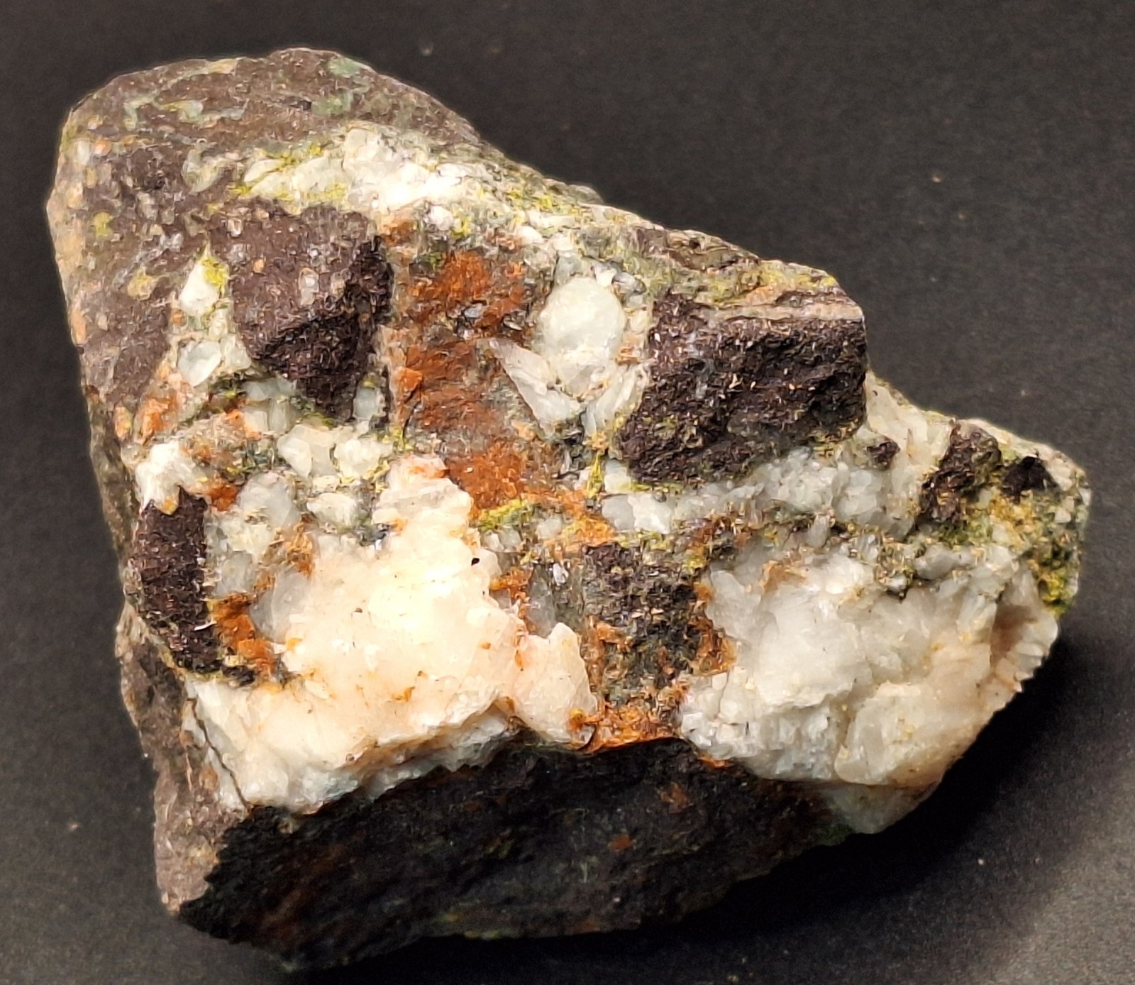 Calcite On Pretty Multi Colored Amygdaloidal Basalt From Copper Mine Michigan