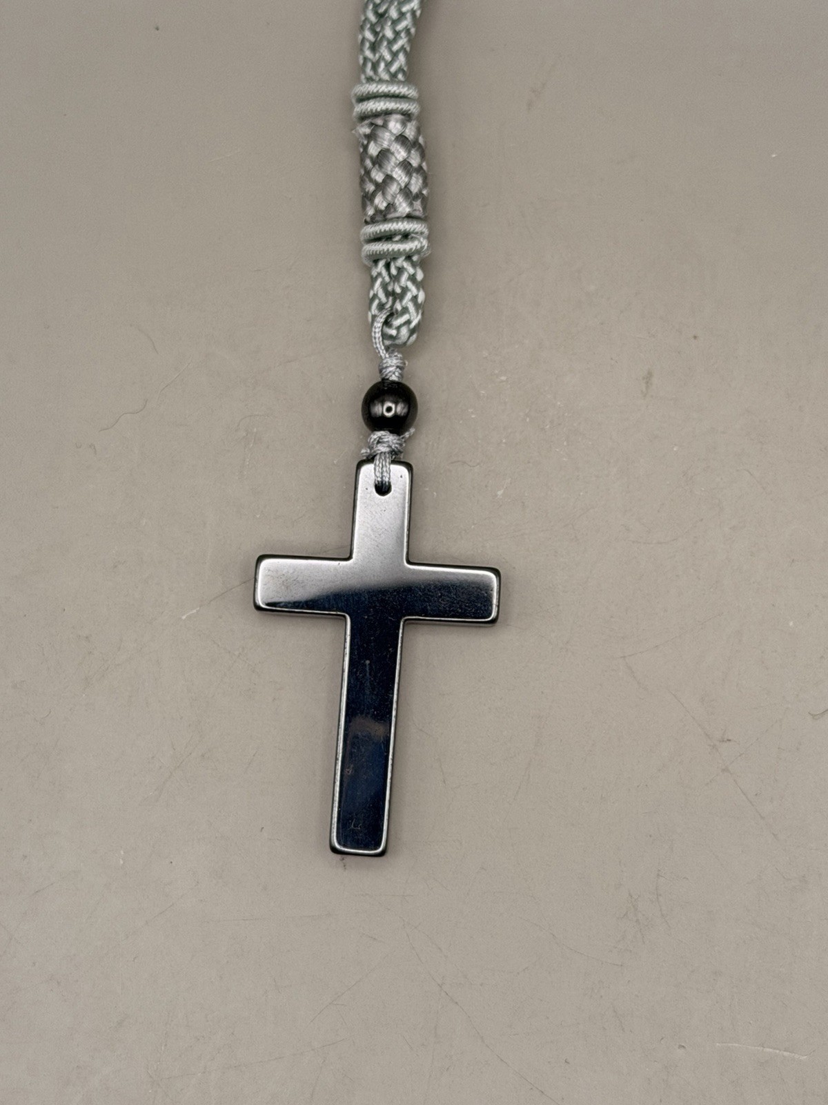 Simple Hematite Cross Cord Necklace Unisex Reiki Chakra Energy