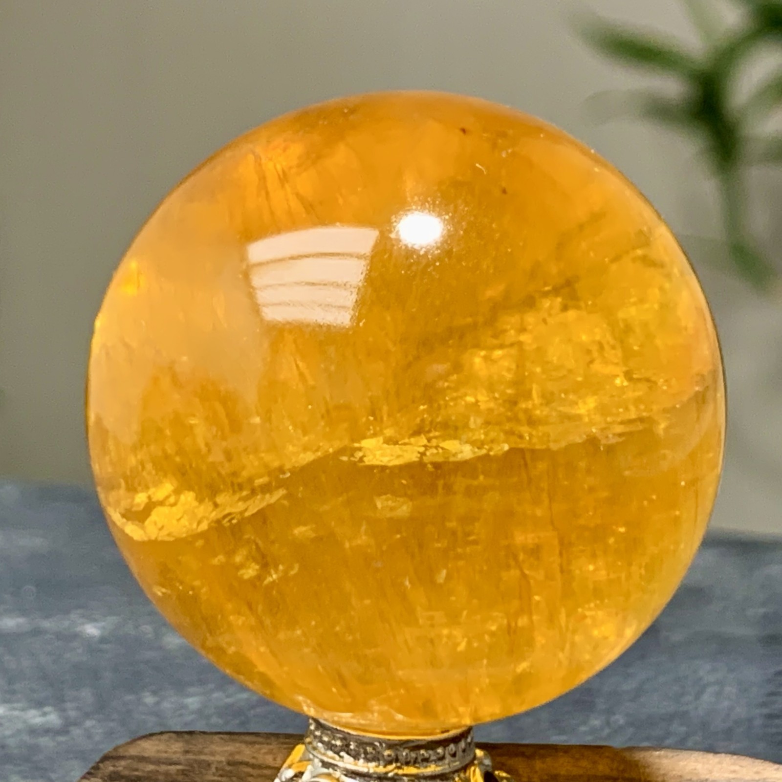 126G Natural yellow fluorite and mica symbiotic crystal ball healing