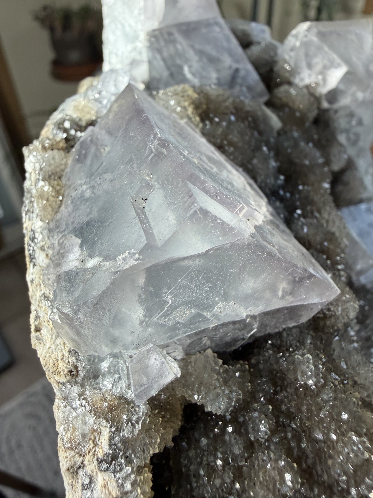 Sky Blue Cubic Fluorite on Smoky Quartz Crystal – 3.86lbs