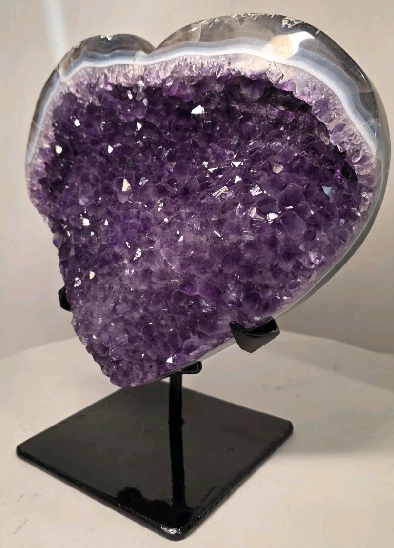 8″ 5LB 12oz Amethyst Heart Crystal Cluster Geode FREE Stand