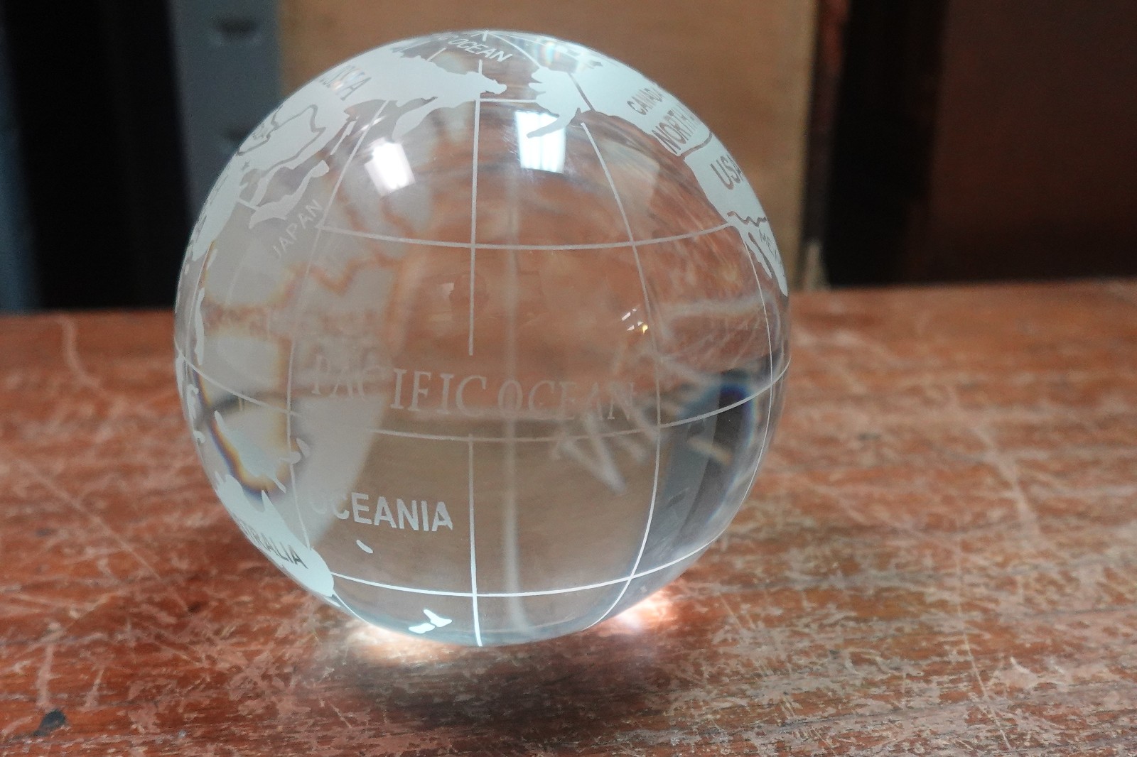 4″ tall World Globe Earth Sphere Etched Frosted Glass Ball Paperweight NO STAND