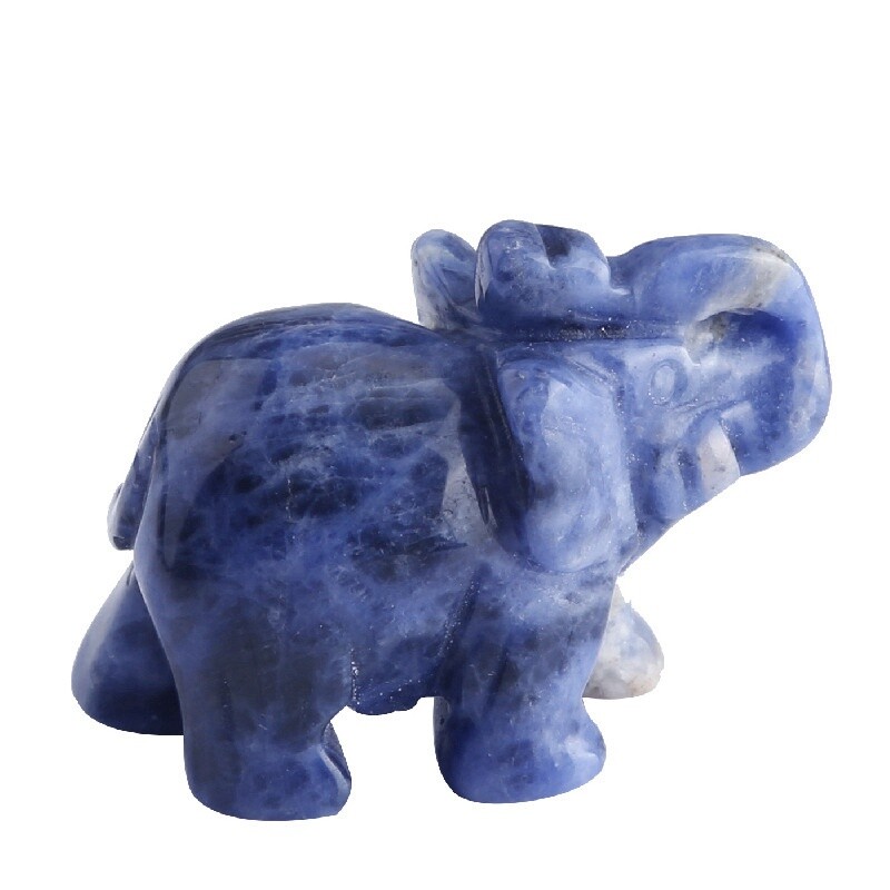 Natural Blue Sodalite Quartz Crystal Carved Baby Elephant Healing Energy Stone