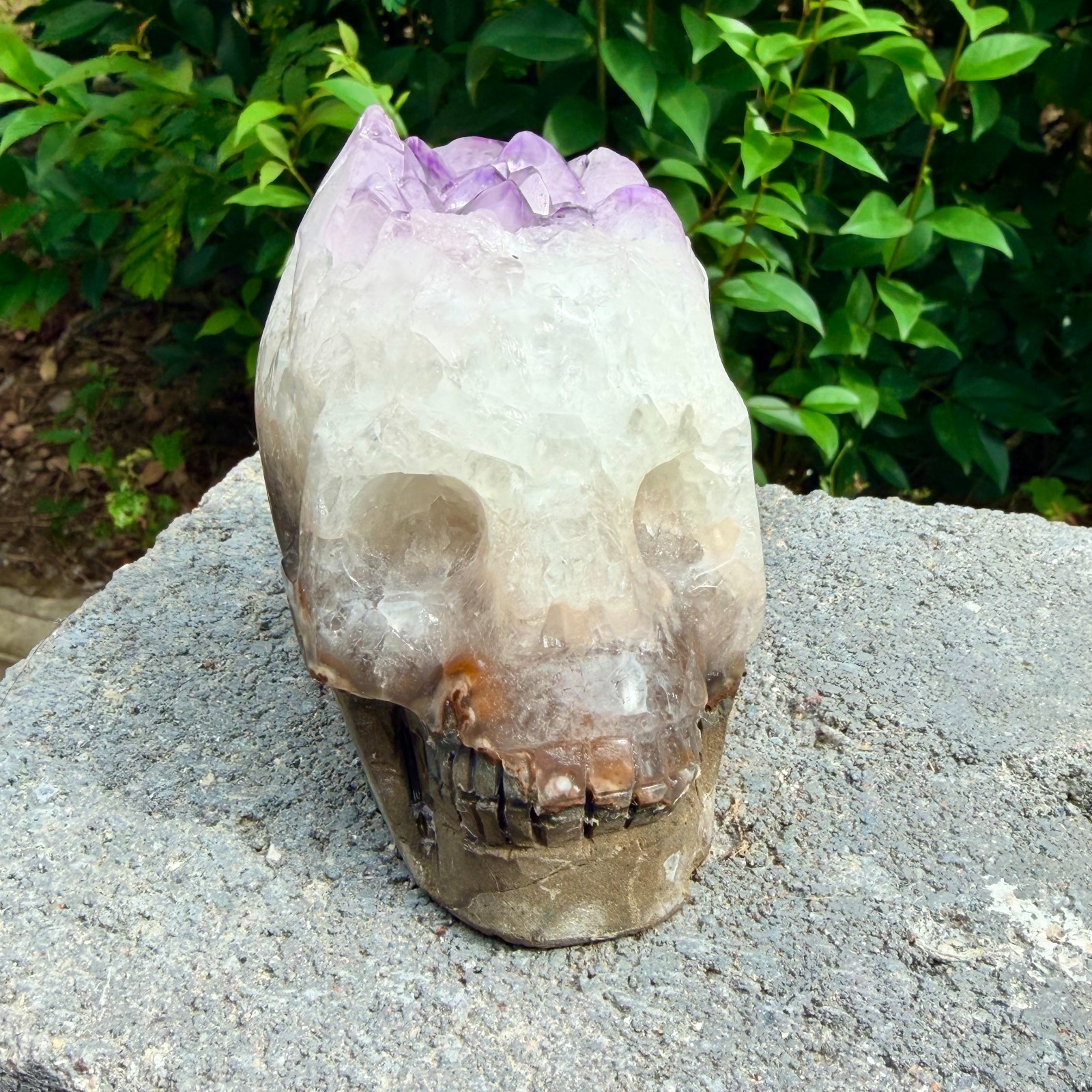 1.94LB Amethyst agate crystal cave skull, Rare hand carved skull specimen