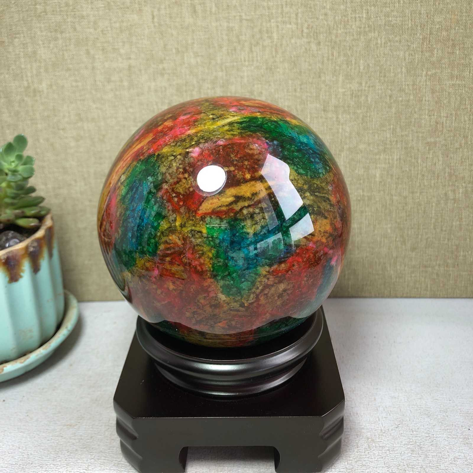 Natural “Seven Colors Jade” sphere flat bottom specimen Taiwan China 99mm A4580