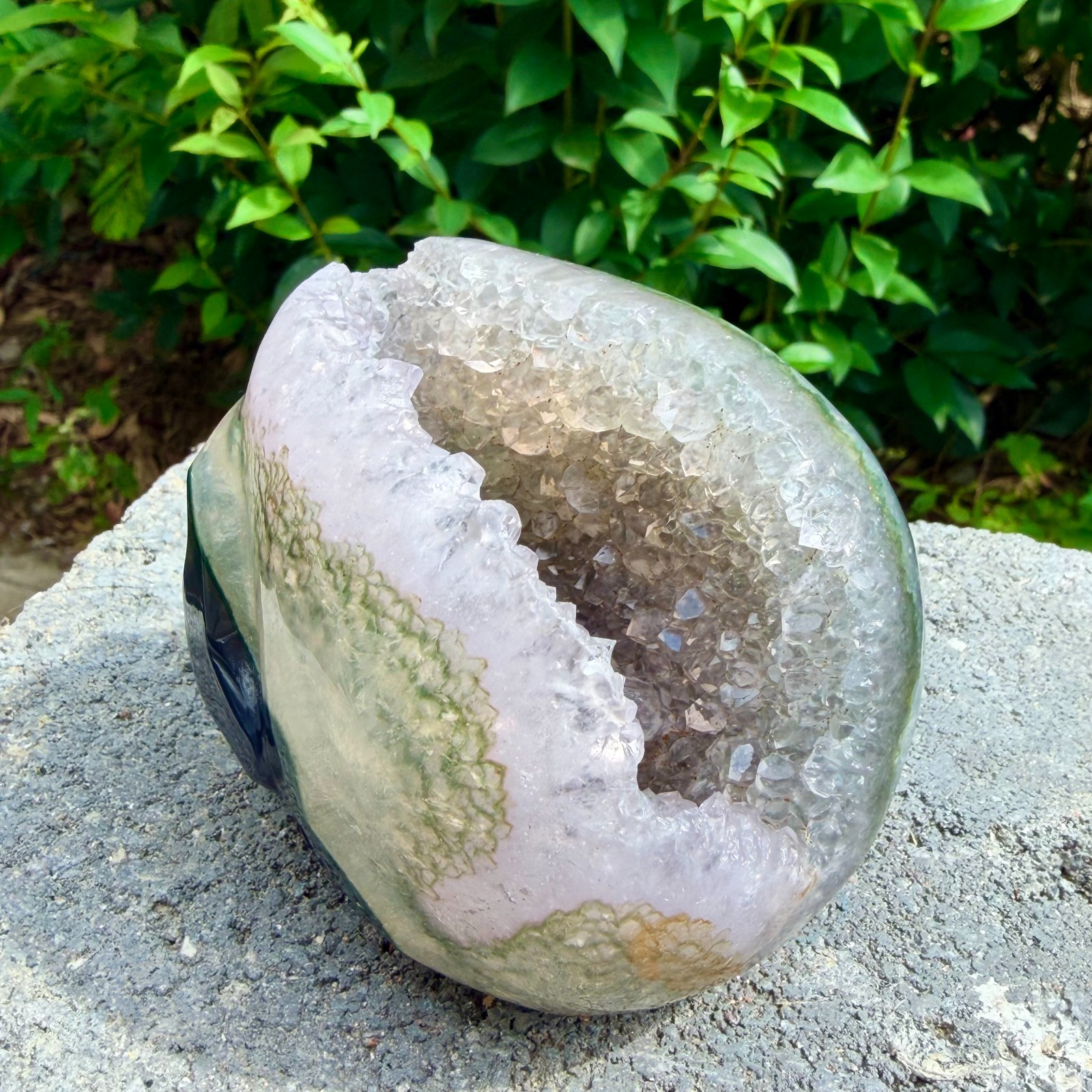 1.53lb Amethyst agate crystal cave skull, Rare hand carved skull specimen
