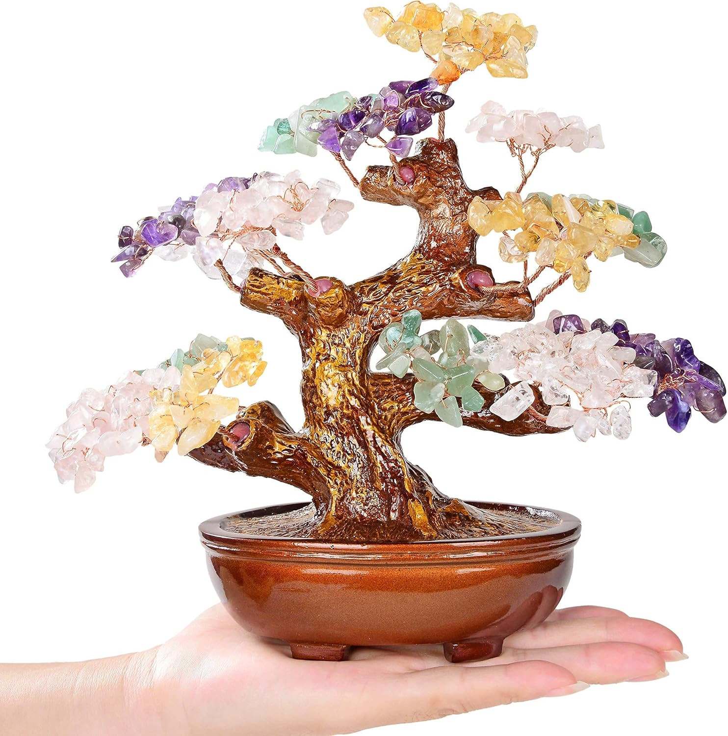 8″ Tree of Life Gemstone Chakra Crystal Bonsai for Healing & Luck