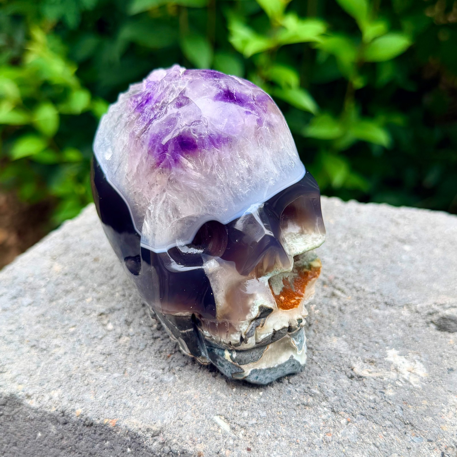 1.84LB Amethyst agate crystal cave skull, Rare hand carved skull specimen