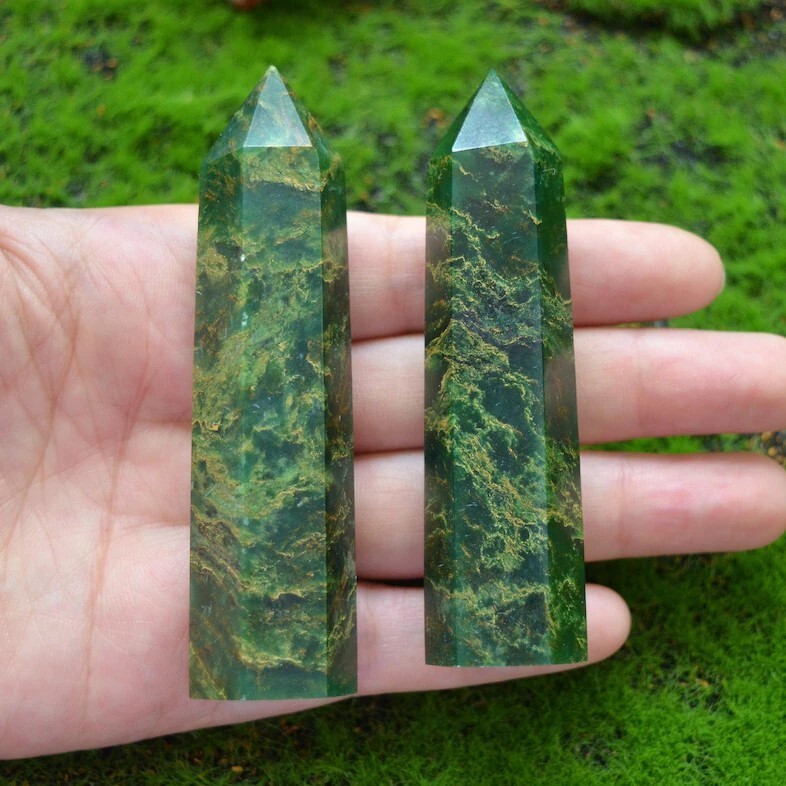 Emerald Crystal Tower Point Healing Crystal Obelisk Green Gemstone Tower Wand