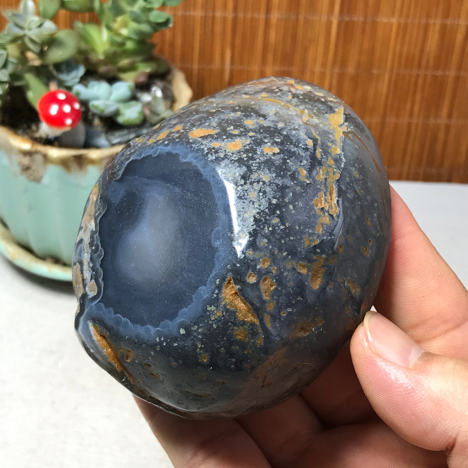 88-73-40mm Natural Polished Agate Carved Stone Rock Ashtray Ash Tray 257g A6326