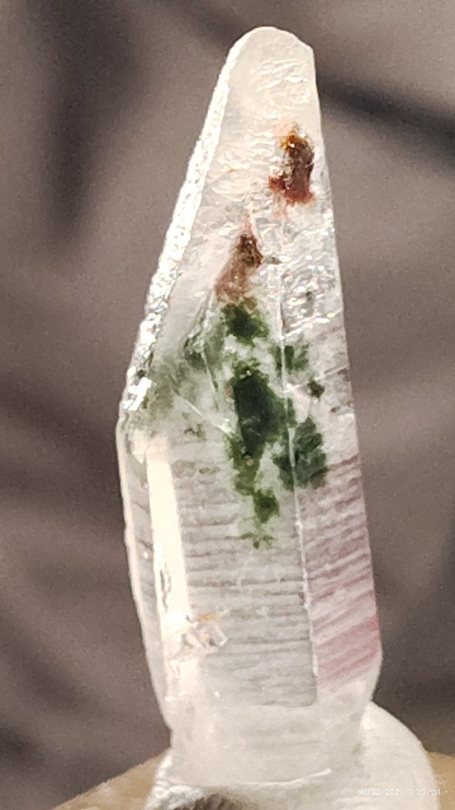 34mmNatural Striated Green Phantom Quartz, Sichuan China–Mossy Epidote Inclusion